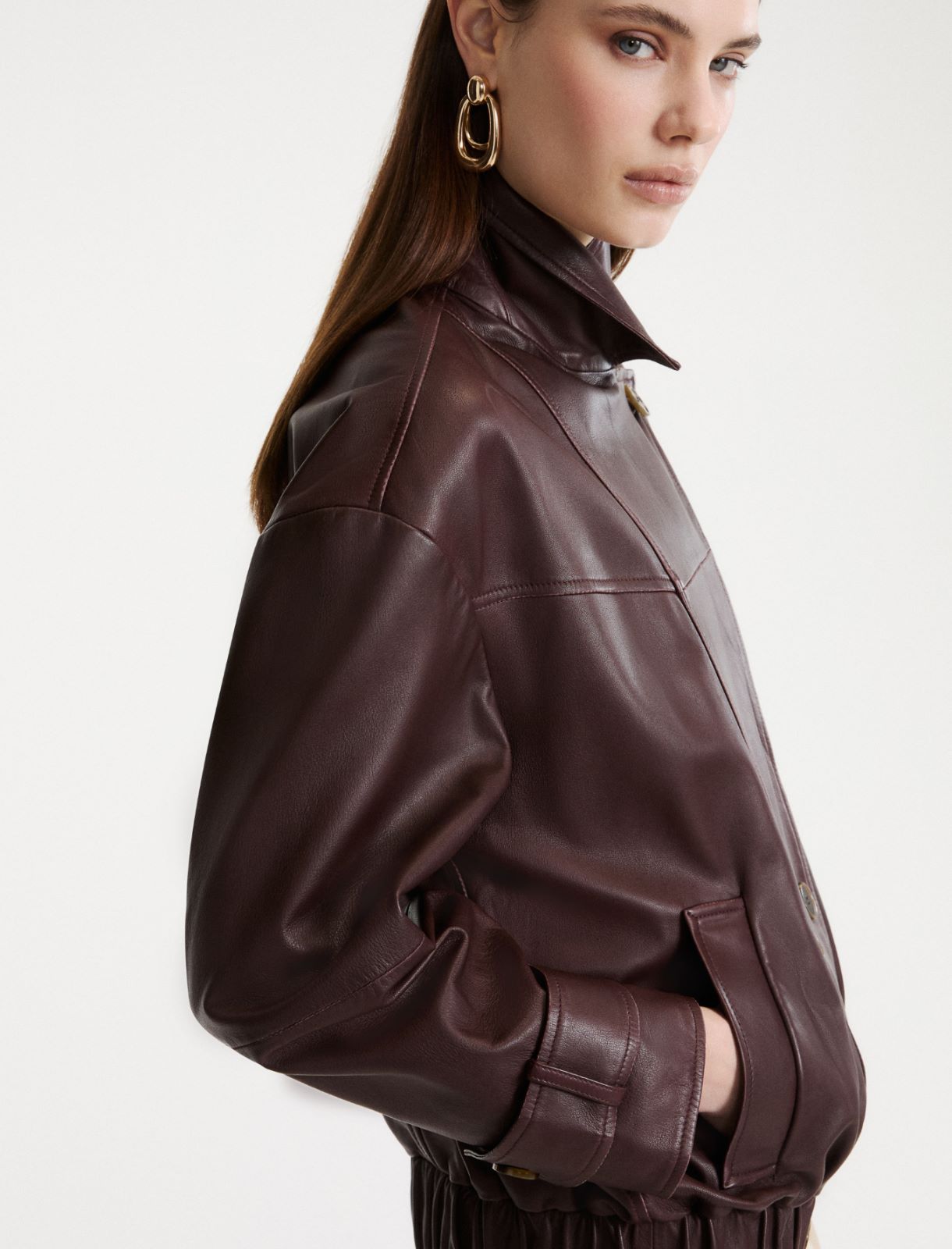 Leather pea coat - BORDEAUX - Marella - 5