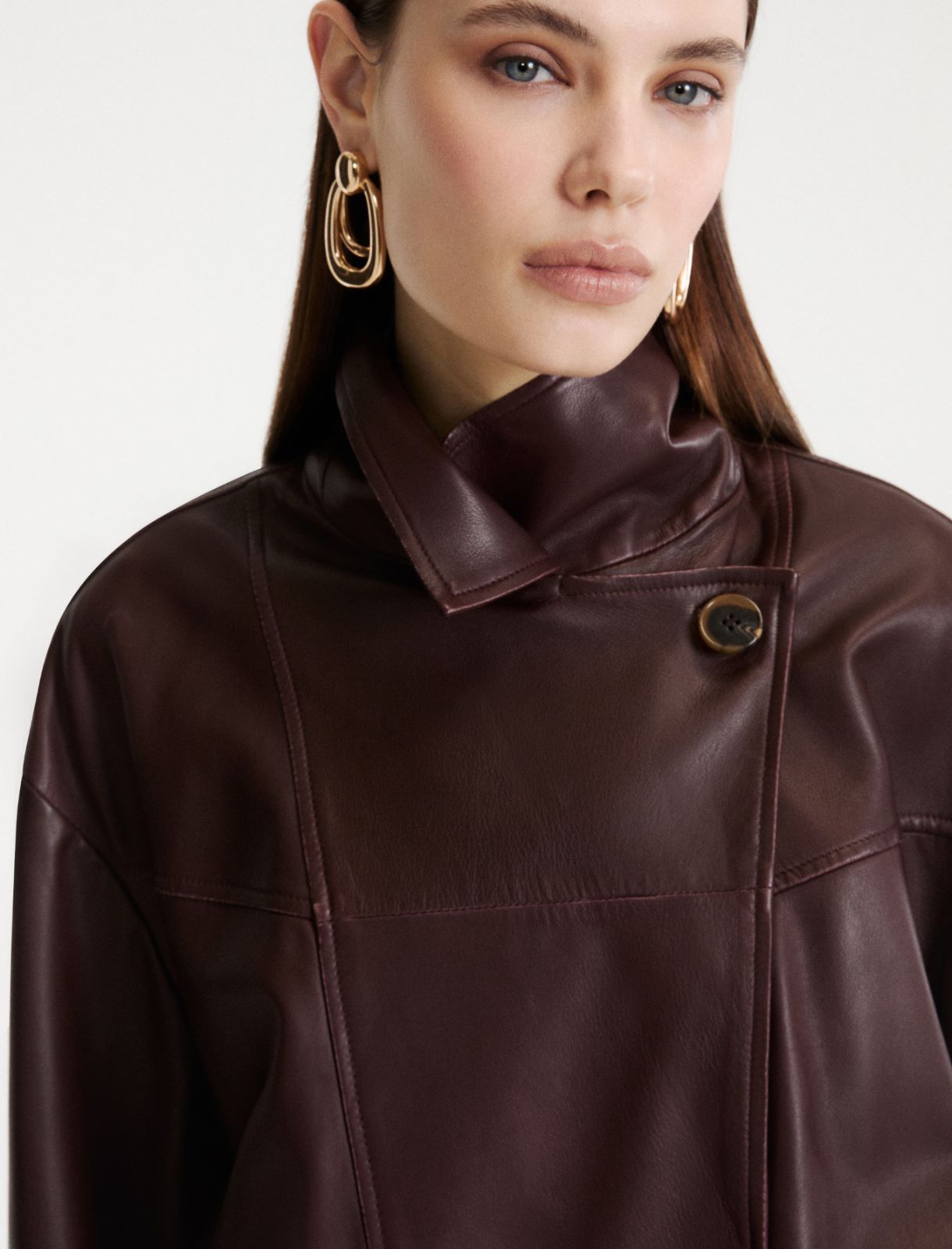 Leather pea coat - BORDEAUX - Marella - 6