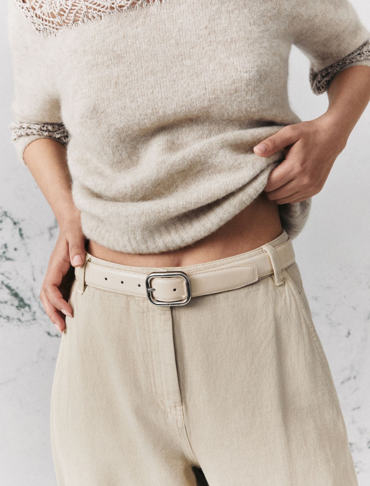 Antiqued polished leather belt - TURTLEDOVE - Marella - 3