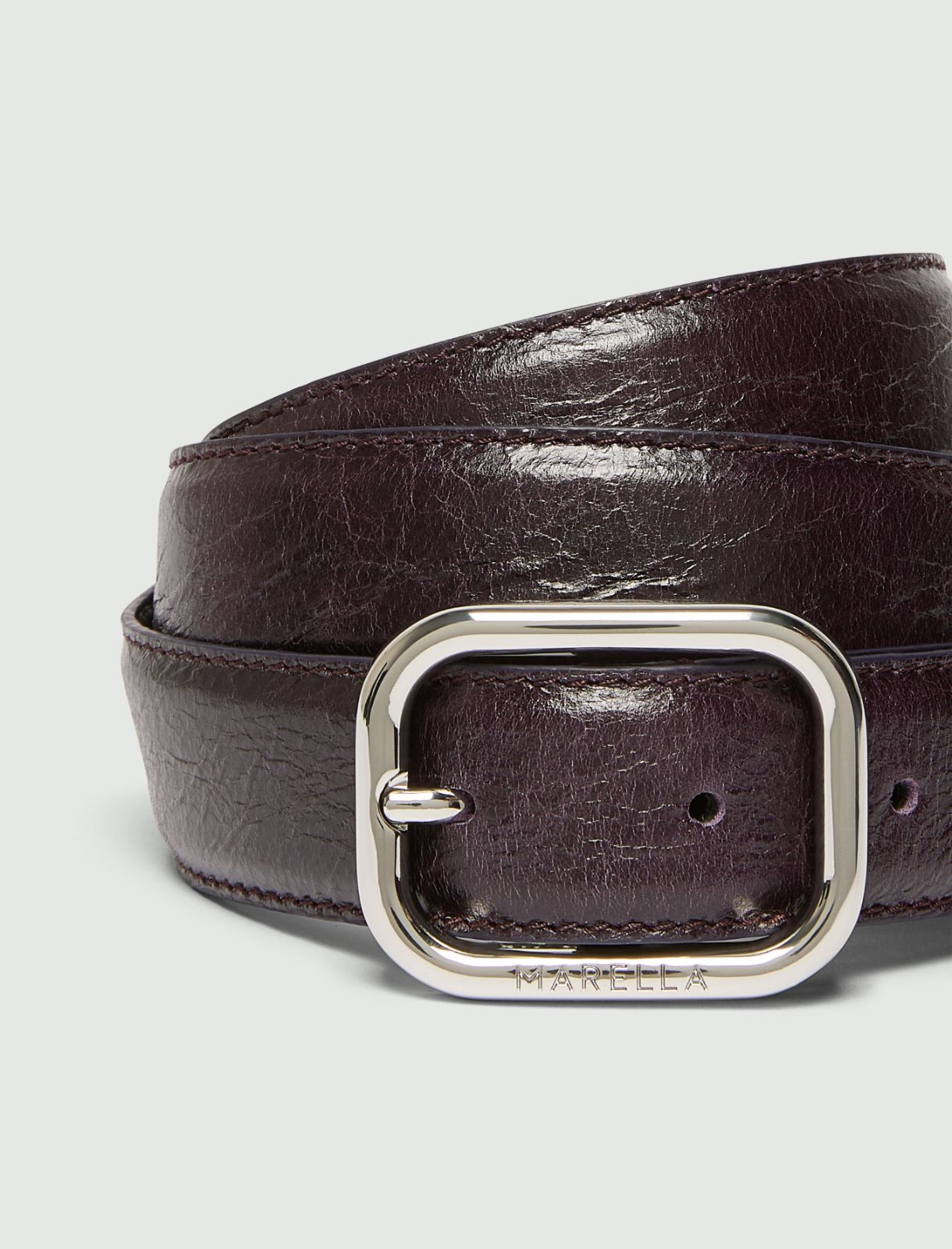 Antiqued polished leather belt - BLACKBERRY - Marella - 2