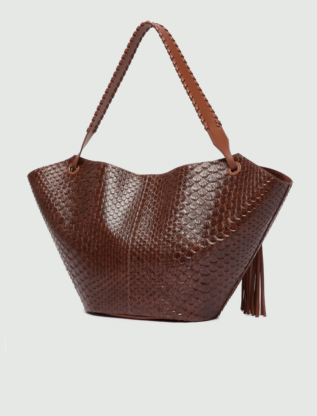 Reptile-print shopper bag with maxi tassels - CARAMEL - Marella - 2