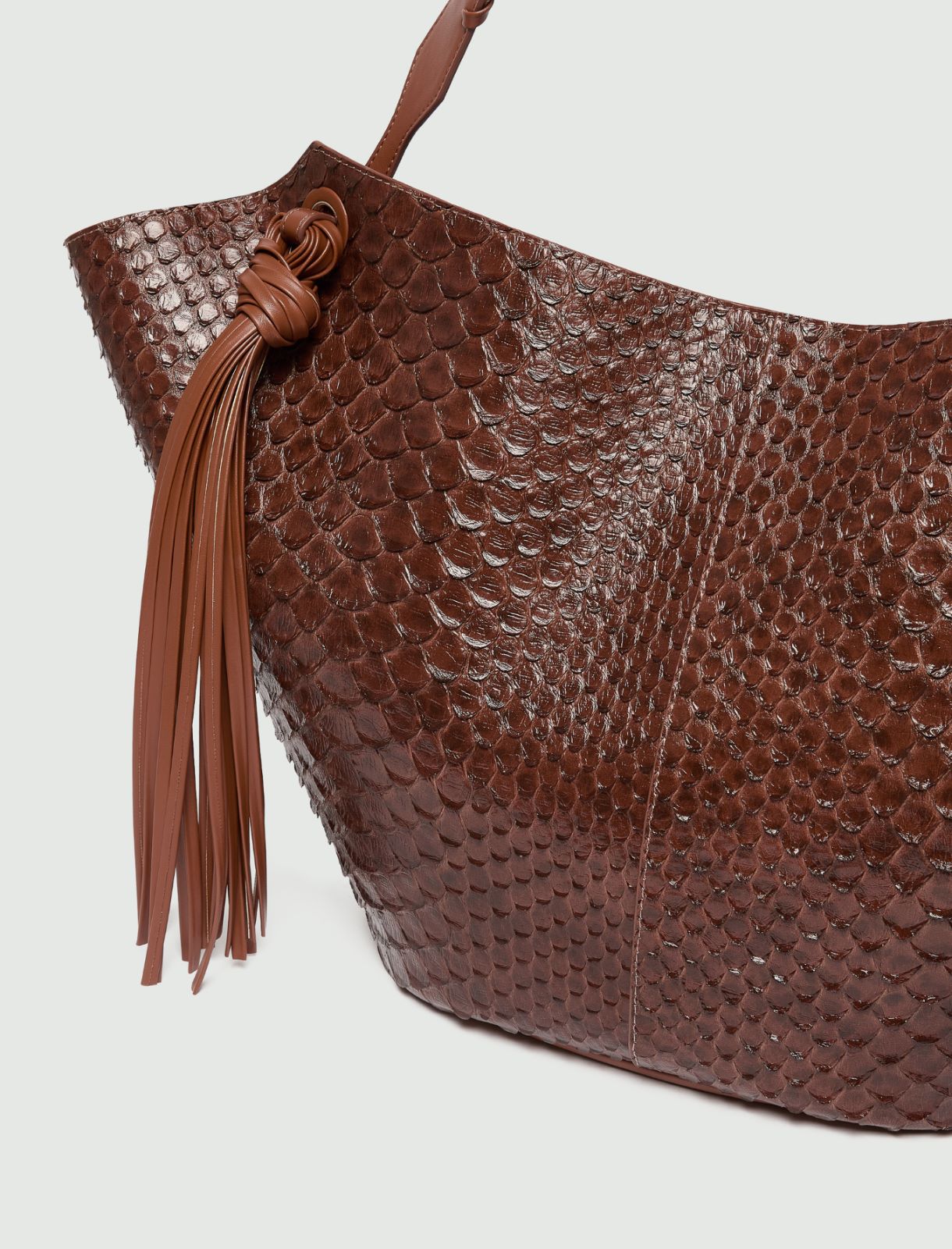 Reptile-print shopper bag with maxi tassels - CARAMEL - Marella - 3