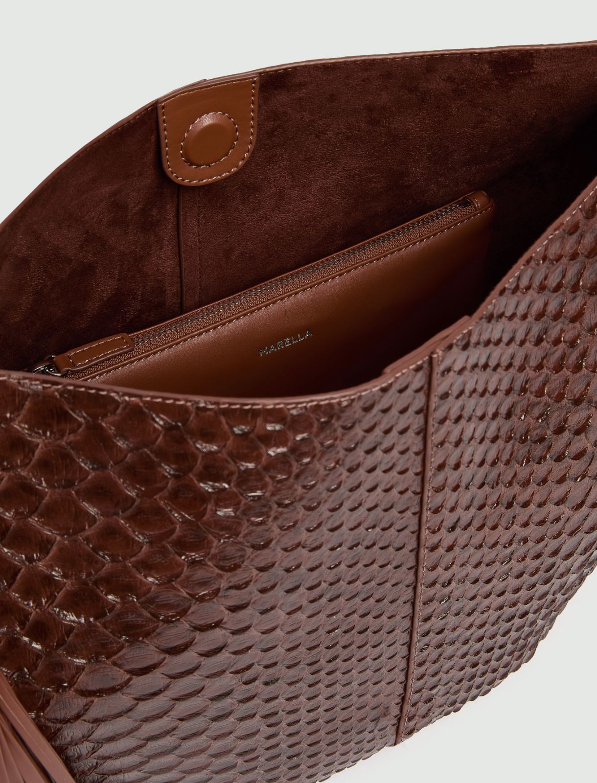 Reptile-print shopper bag with maxi tassels - CARAMEL - Marella - 6