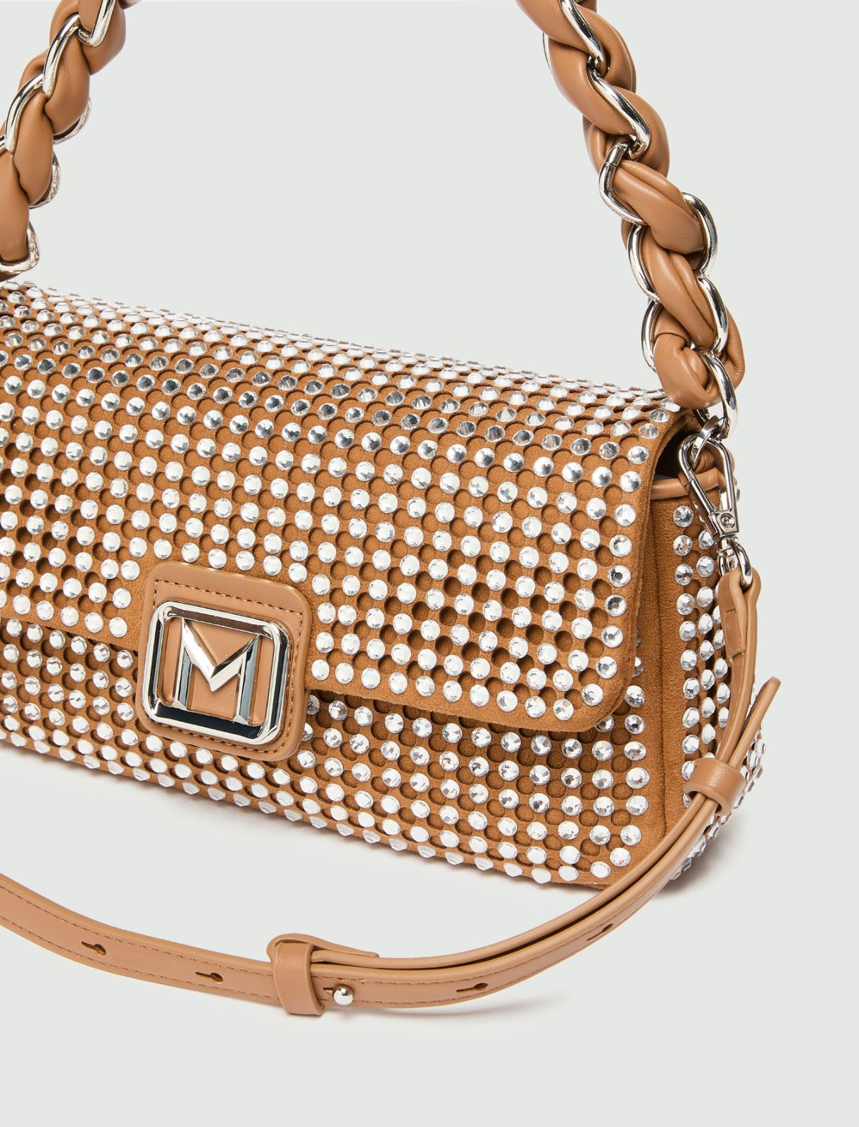 Medium Le Muse bag in laser-cut suede with rhinestones - TOBACCO - Marella - 3