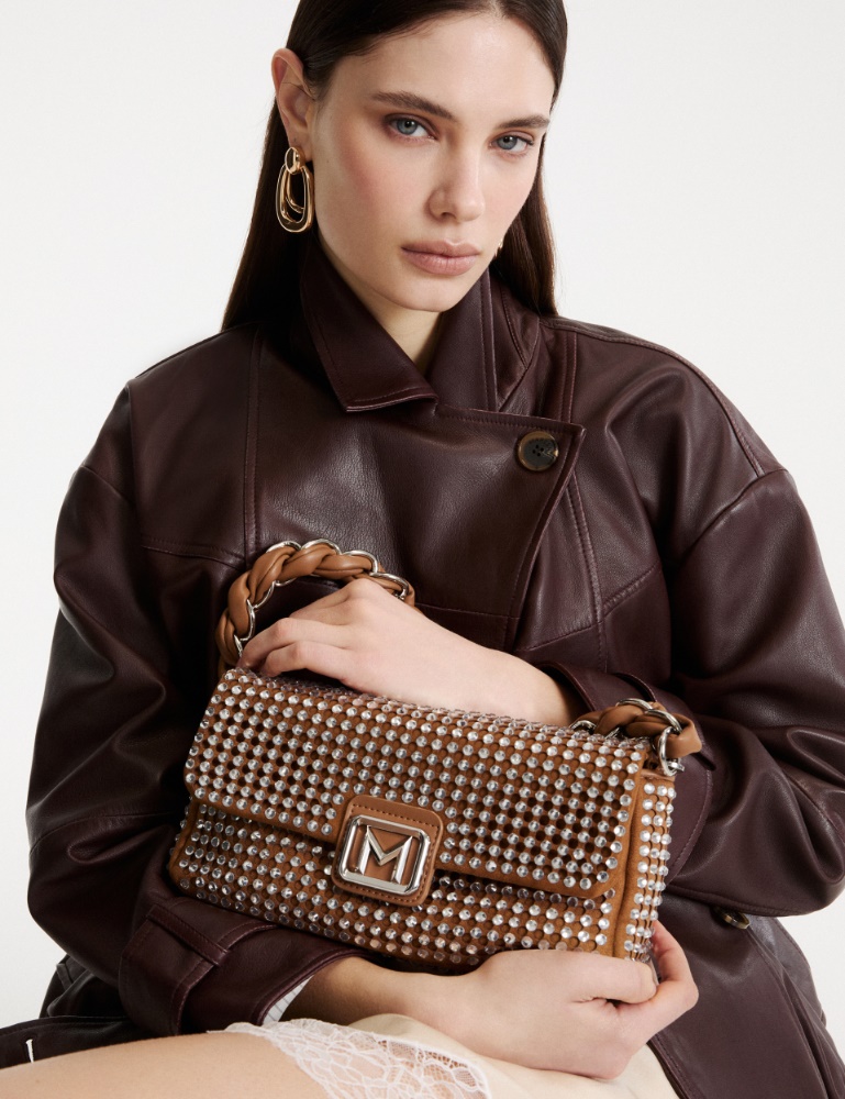 Medium Le Muse bag in laser-cut suede with rhinestones - Marella