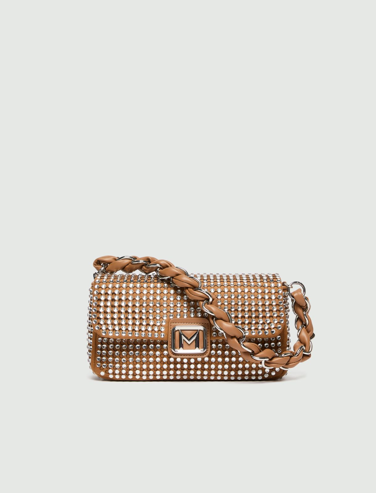 Medium Le Muse bag in laser-cut suede with rhinestones - TOBACCO - Marella