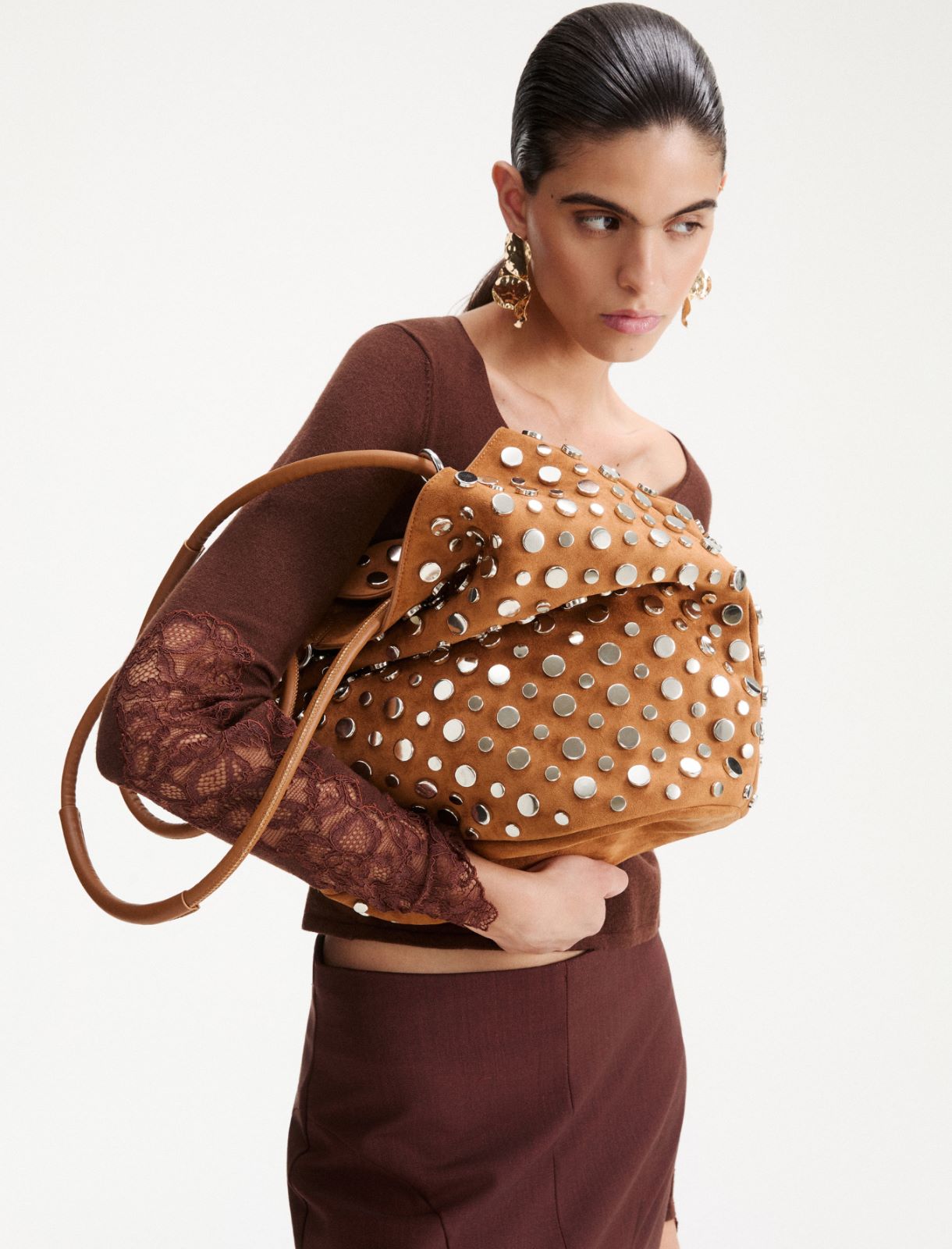Large studded bucket bag - CAMEL - Marella - 5