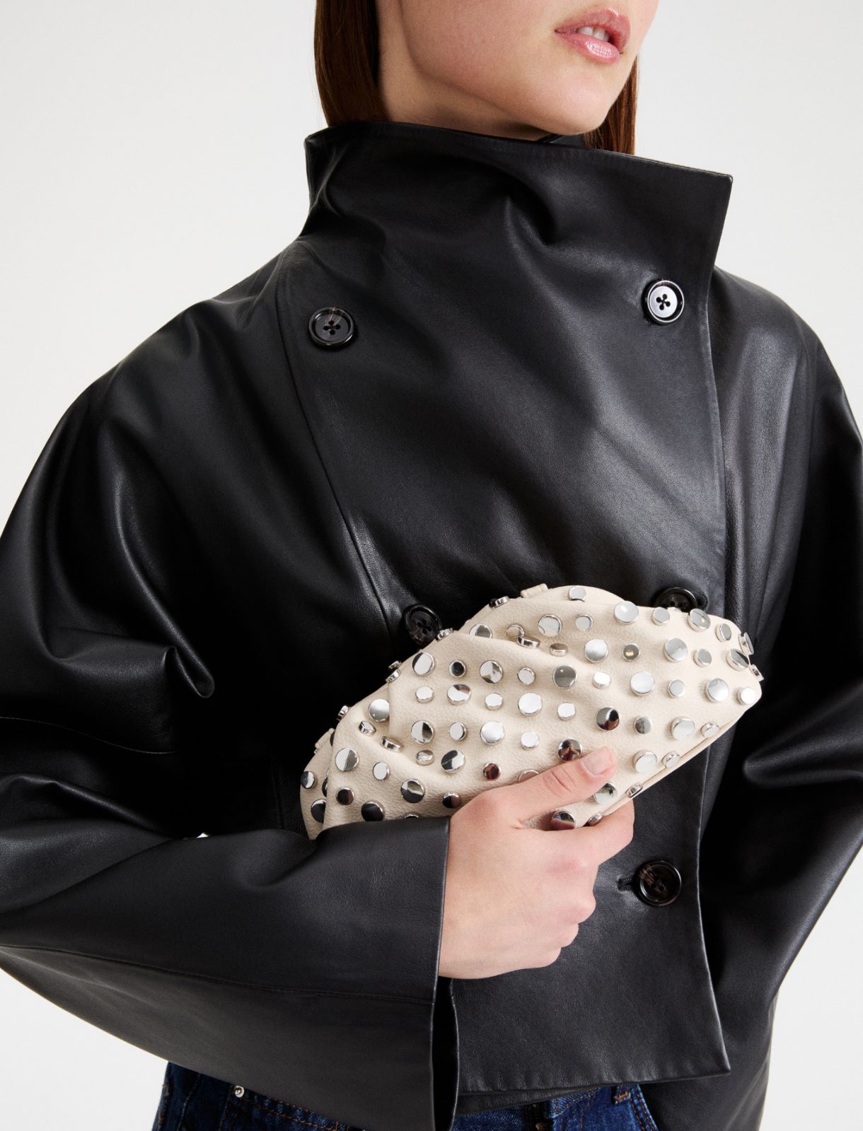 Small deerskin-effect clutch bag with studs - TURTLEDOVE - Marella - 4