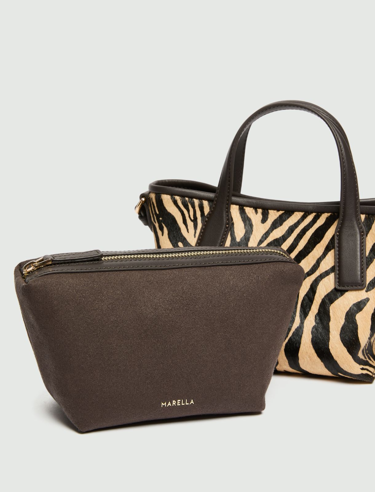 Small zebra-print pony hair-effect leather shopper bag - BEIGE - Marella - 3