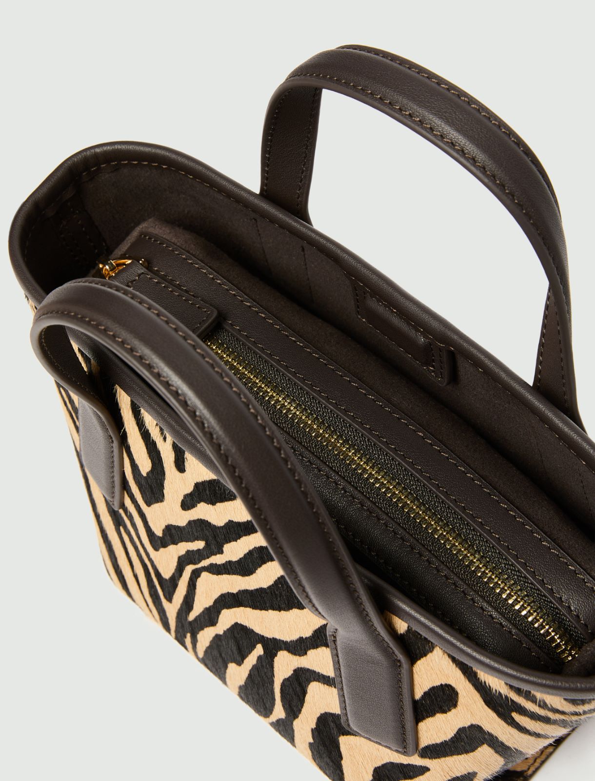 Small zebra-print pony hair-effect leather shopper bag - BEIGE - Marella - 5