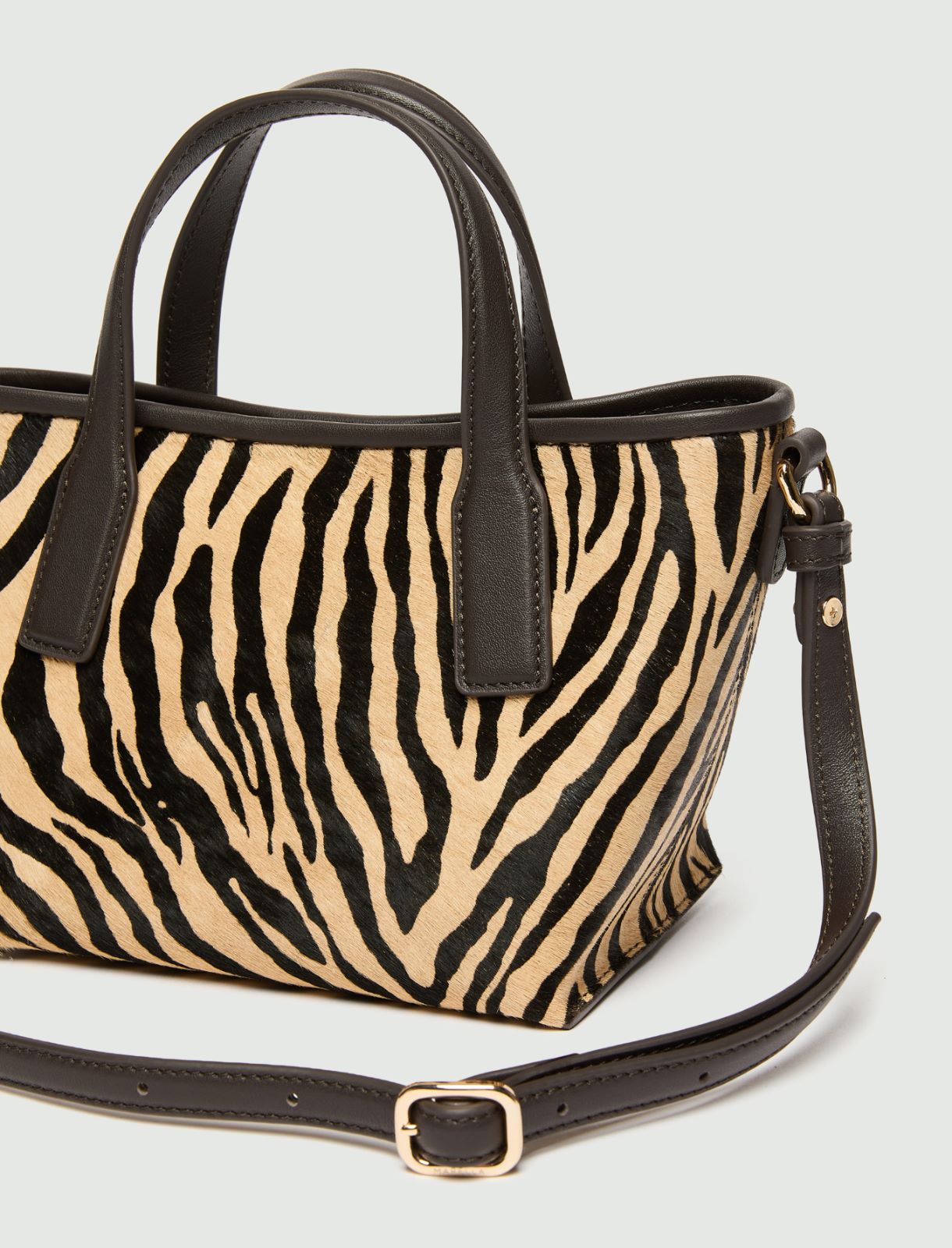 Small zebra-print pony hair-effect leather shopper bag - BEIGE - Marella - 6