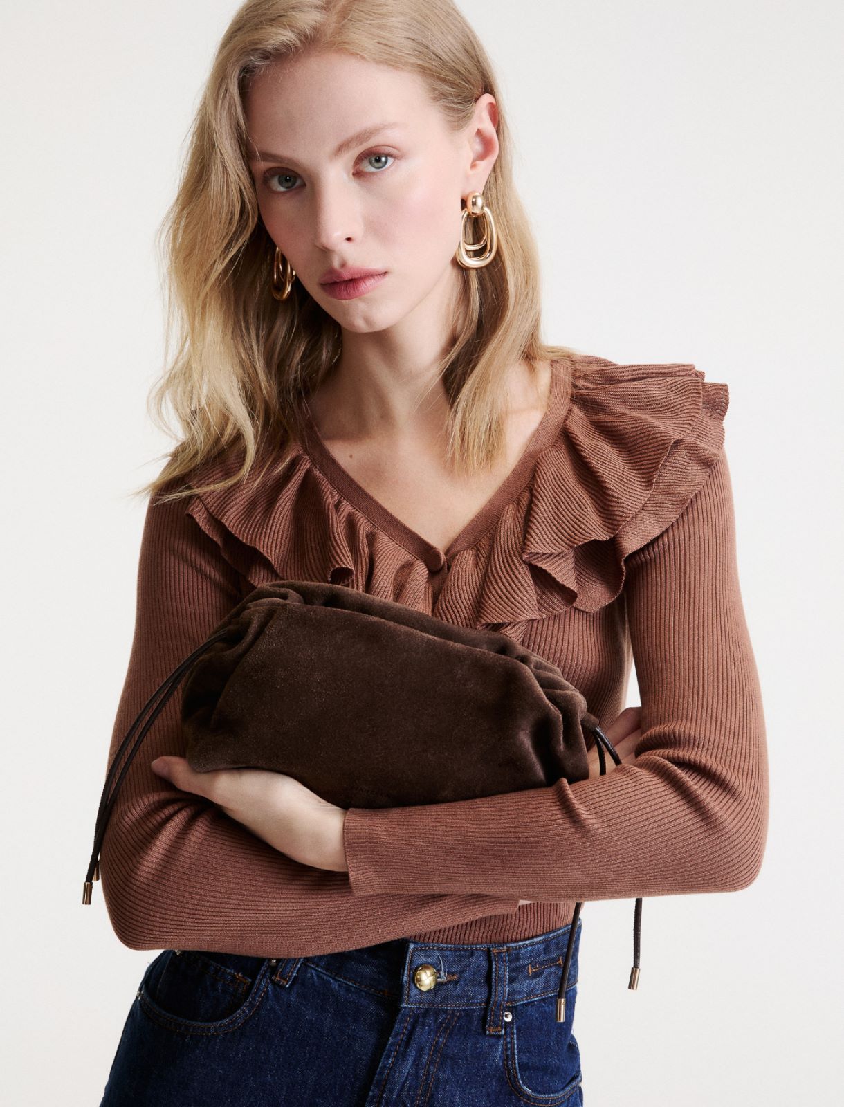 Pochette en cuir suédé - CHOCOLAT - Marella - 4