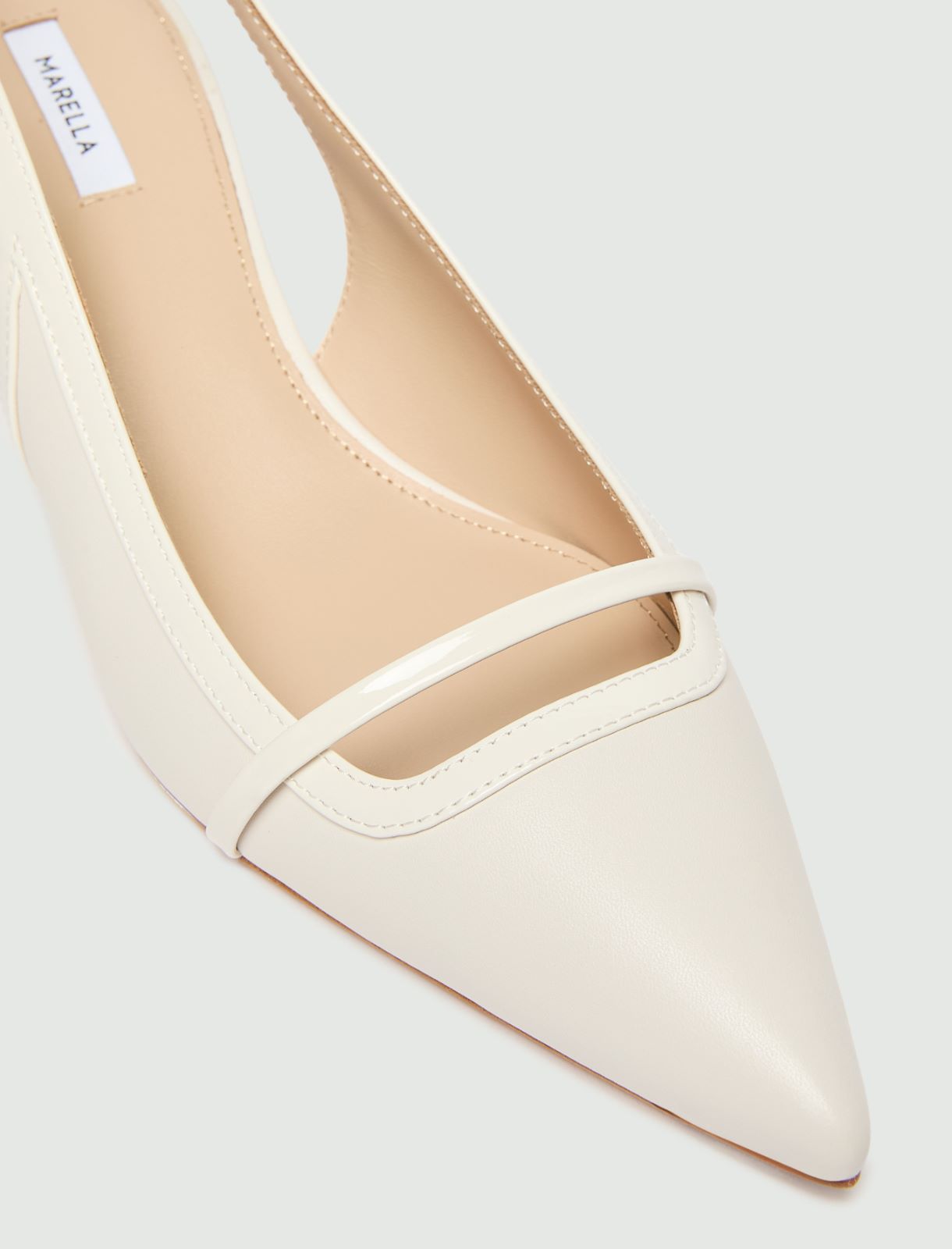 Leather slingback with patent leather details - IVORY - Marella - 4