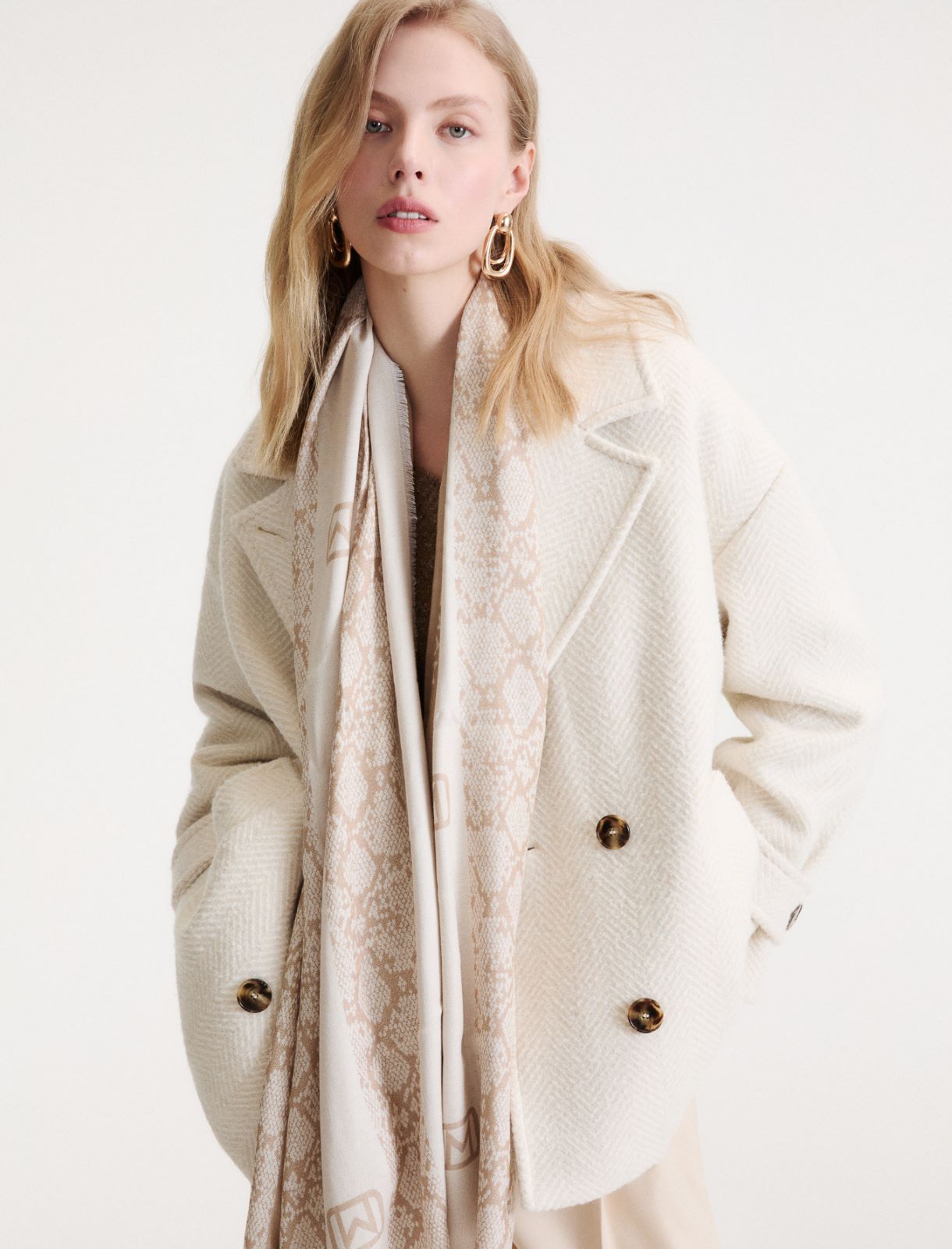 Jacquard lurex stole - STONE - Marella - 3