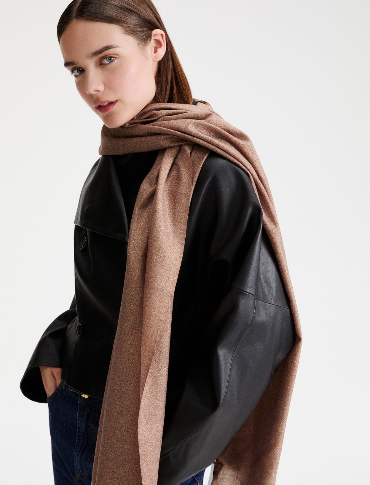Wool and lurex stole - TOBACCO - Marella - 3