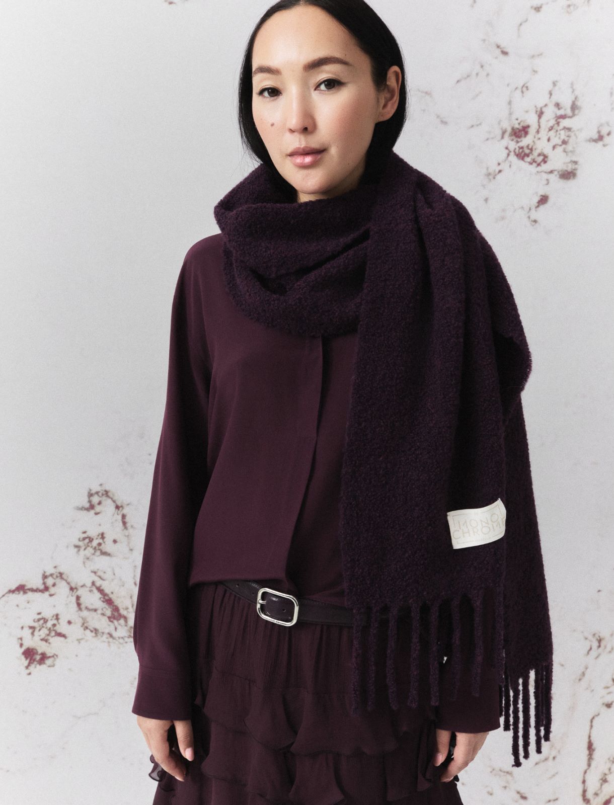Alpaca-blend bouclé scarf - BLACKBERRY - Marella - 3