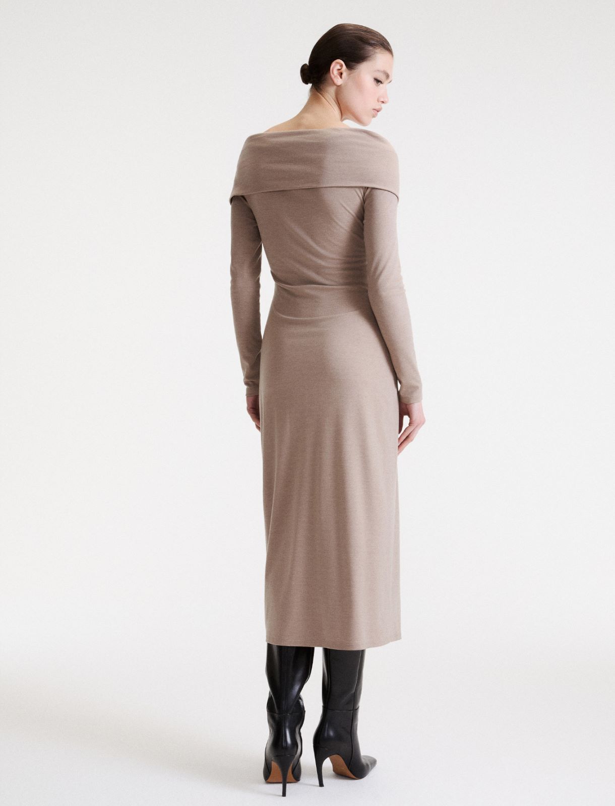 Robe en maille à décolleté croisé - GRIS TOURTERELLE - Marella - 3