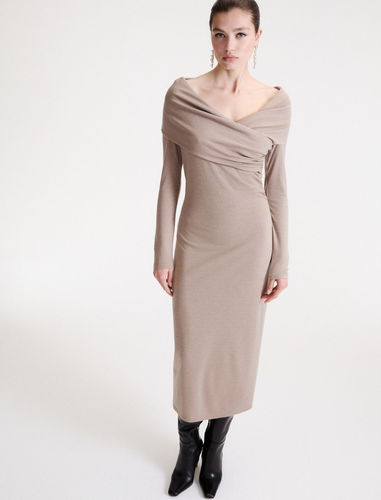 Robe en maille à décolleté croisé - GRIS TOURTERELLE - Marella - 4