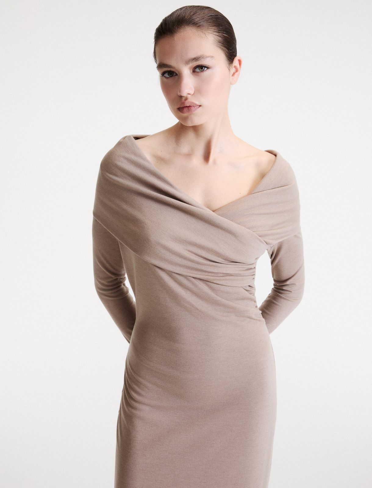 Robe en maille à décolleté croisé - GRIS TOURTERELLE - Marella - 5