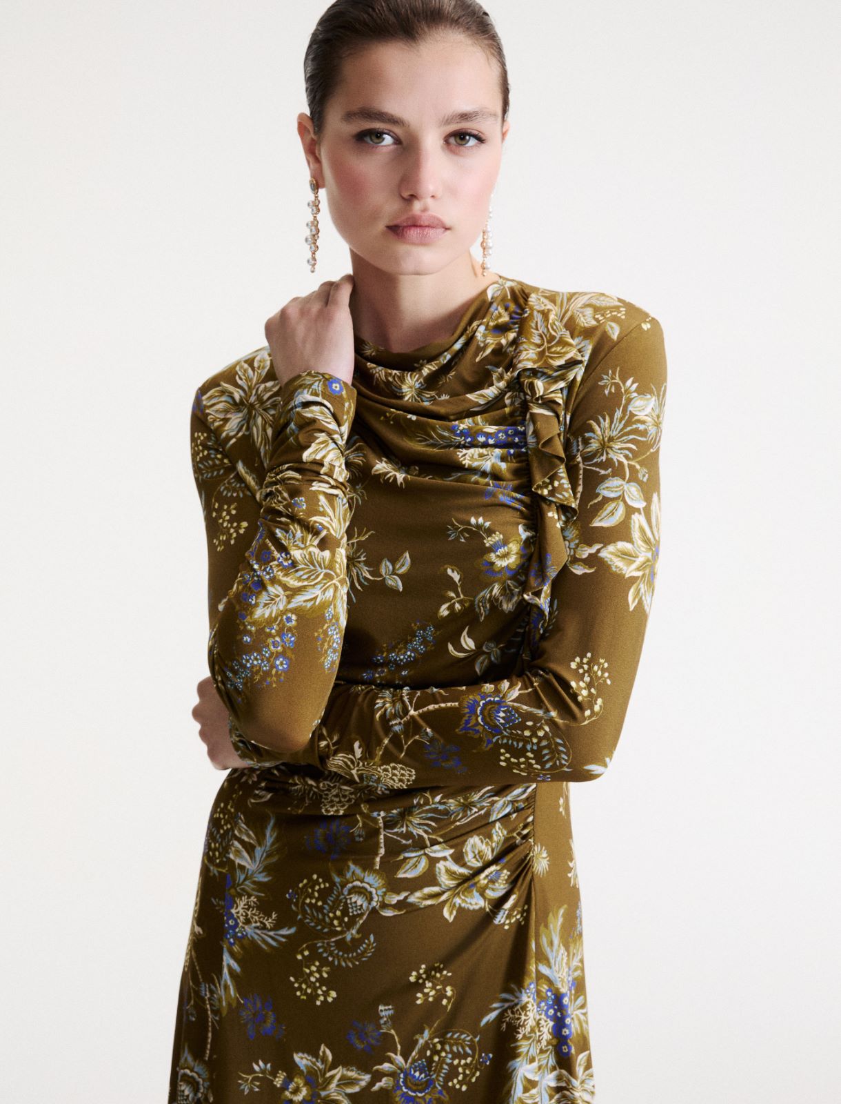 Robe en jersey rehaussée d'un volant - KAKI - Marella - 5