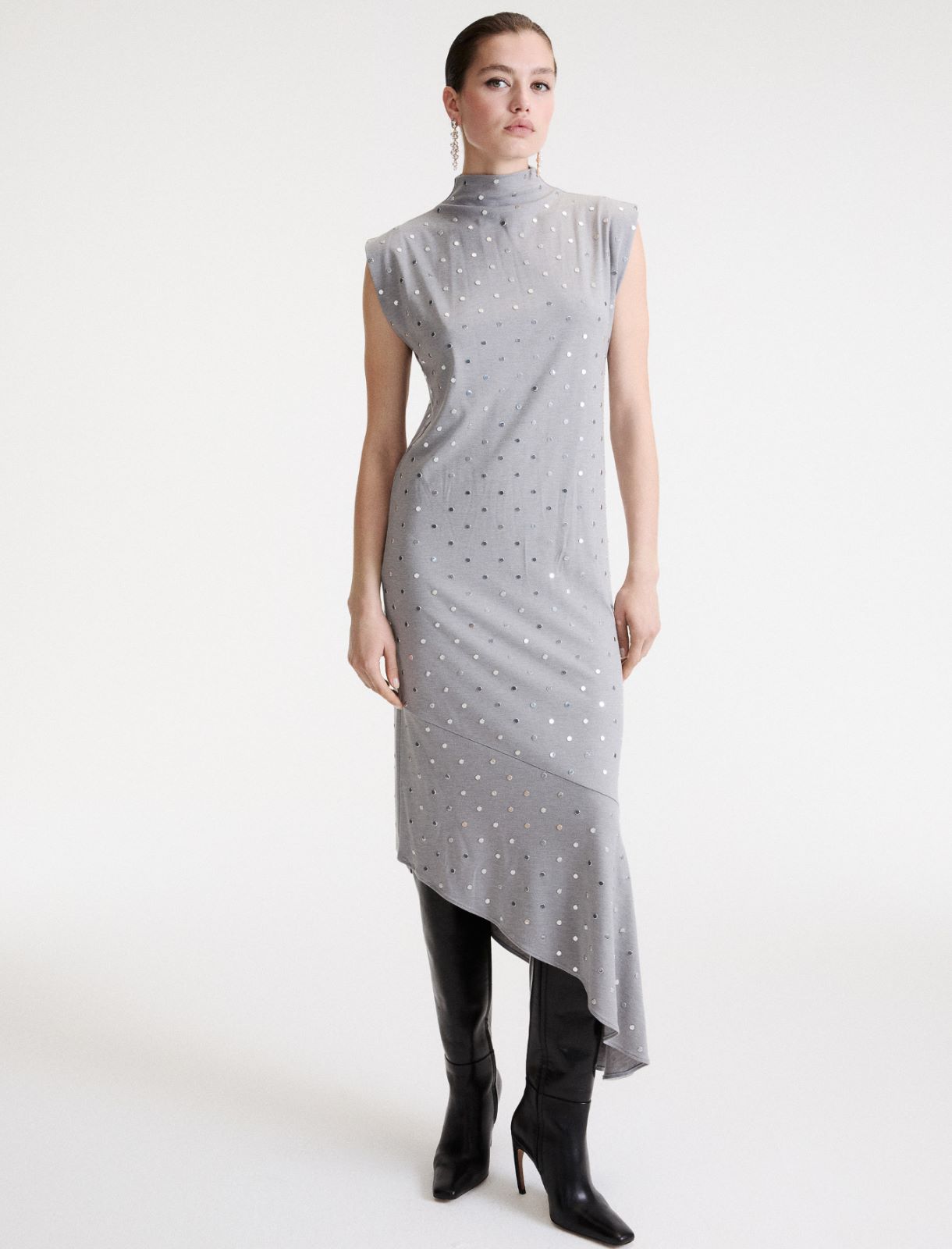 Vestido sin mangas con microtachuelas - GRIS MELANGE - Marella - 4