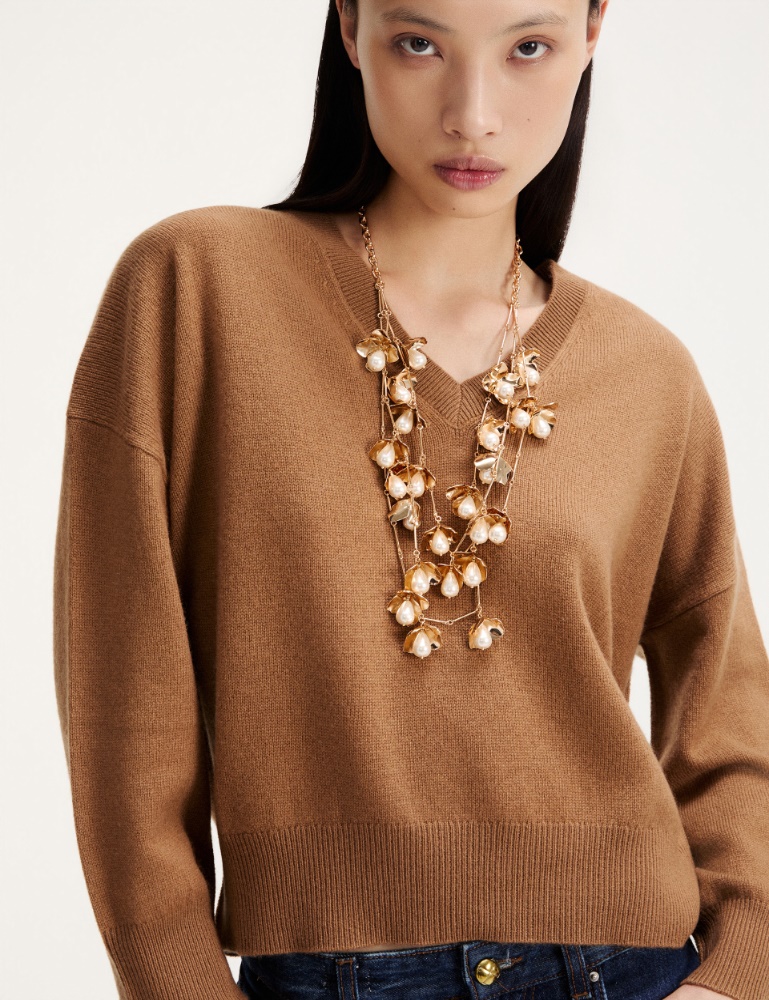 Metallic necklace with buds and pearls - Marella