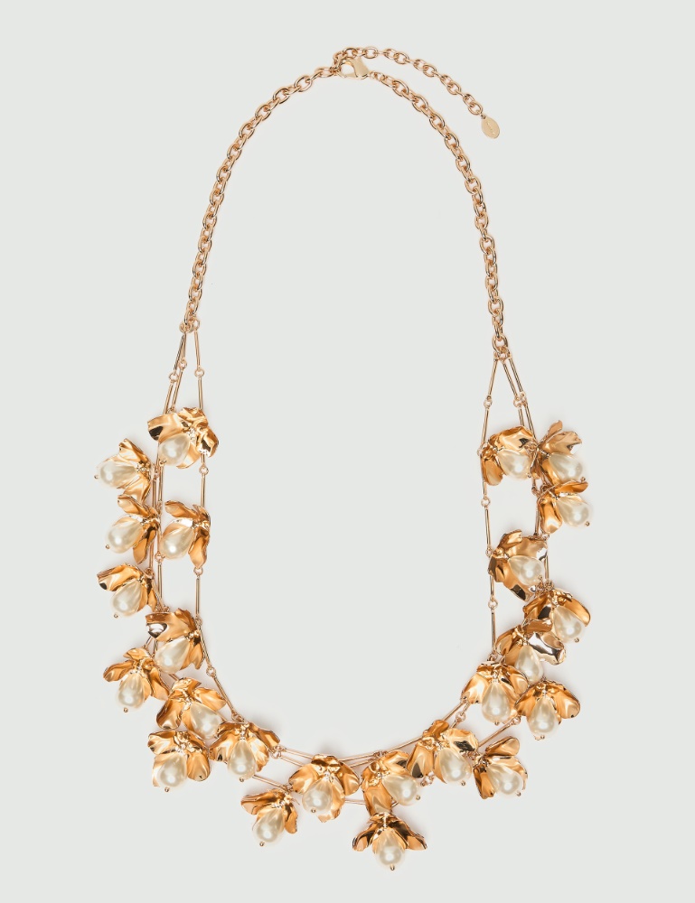 Metallic necklace with buds and pearls - Marella