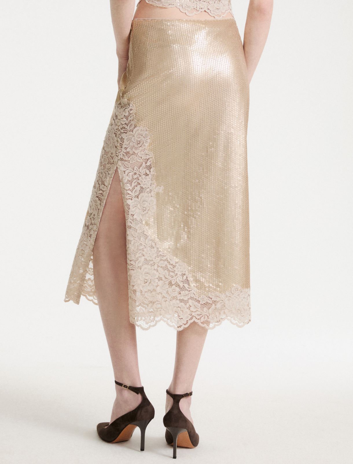 Sequin-embroidered tulle and lace skirt - PLATINUM - Marella - 3