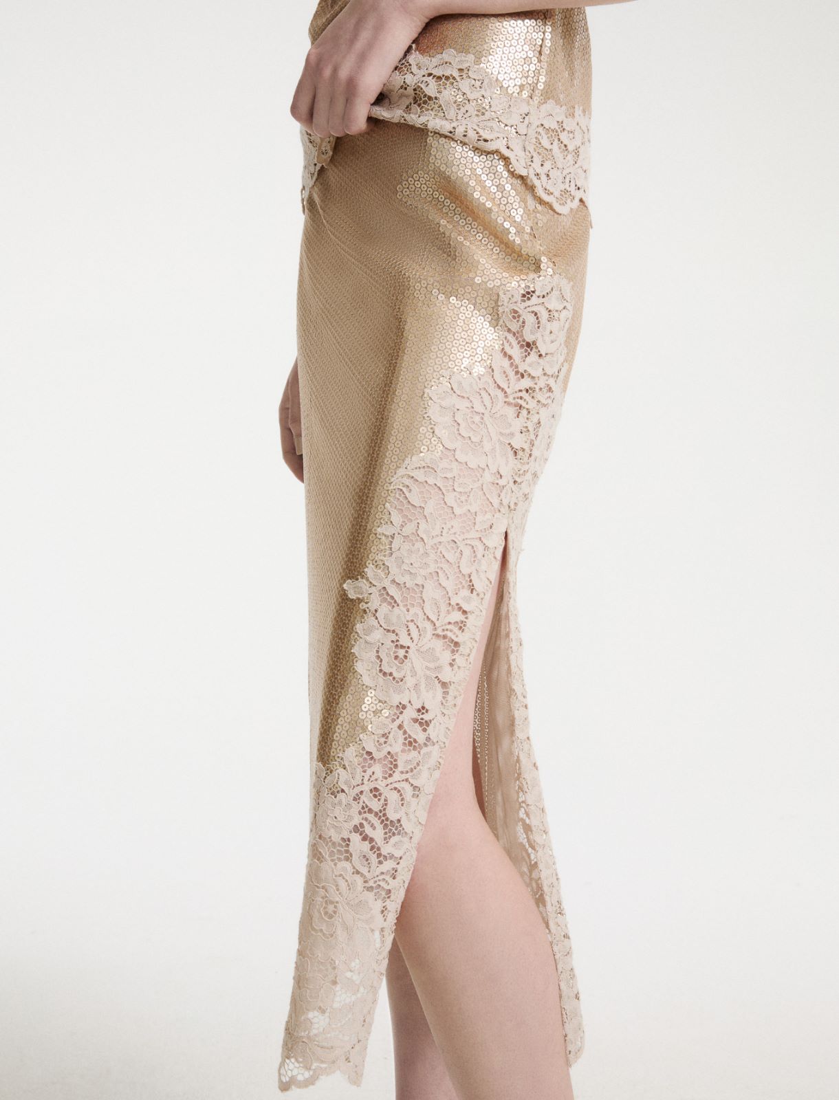 Sequin-embroidered tulle and lace skirt - PLATINUM - Marella - 5