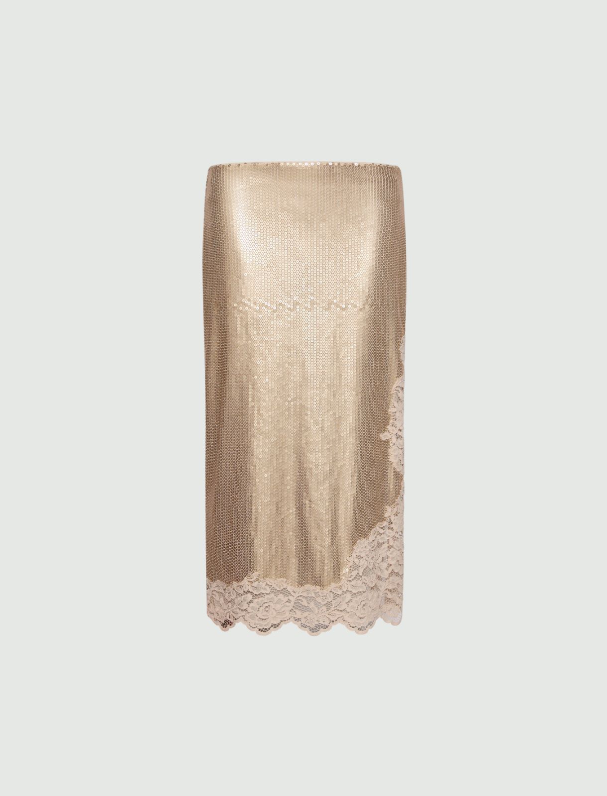 Sequin-embroidered tulle and lace skirt - PLATINUM - Marella