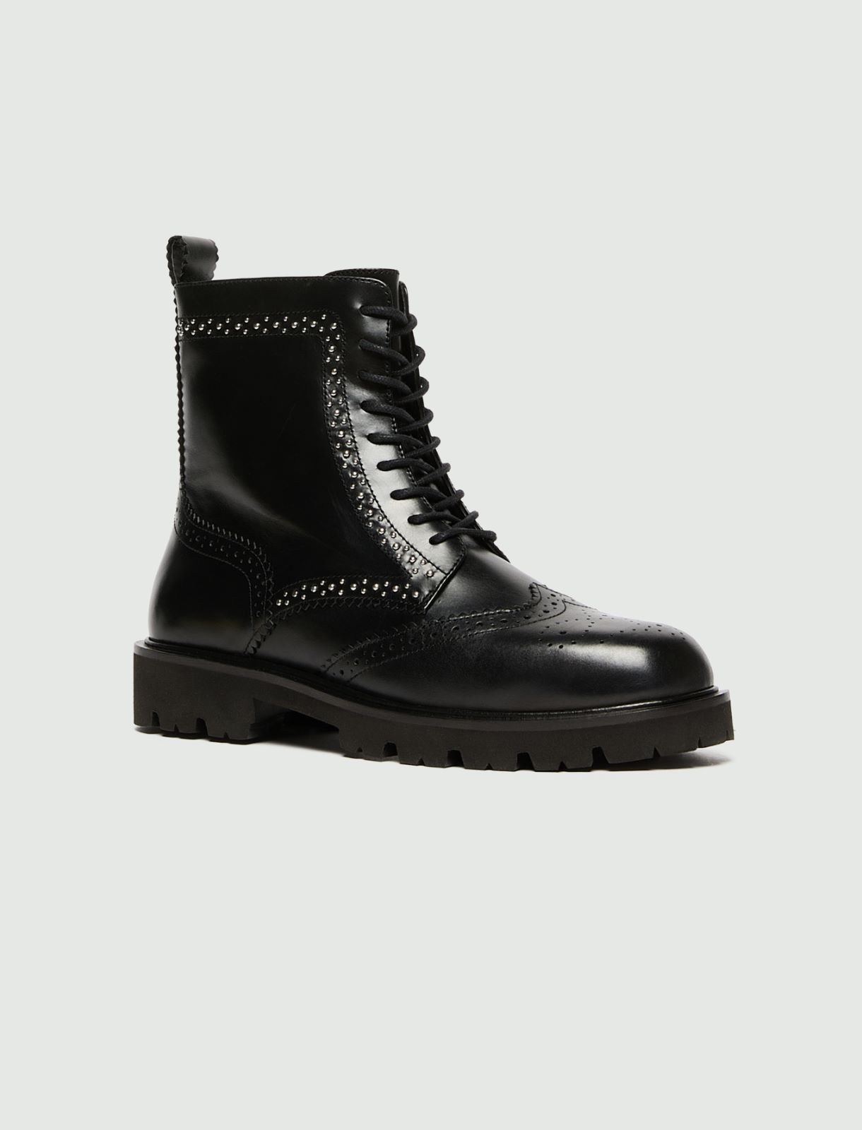Bottines de combat en cuir brillant - NOIR - Marella - 2