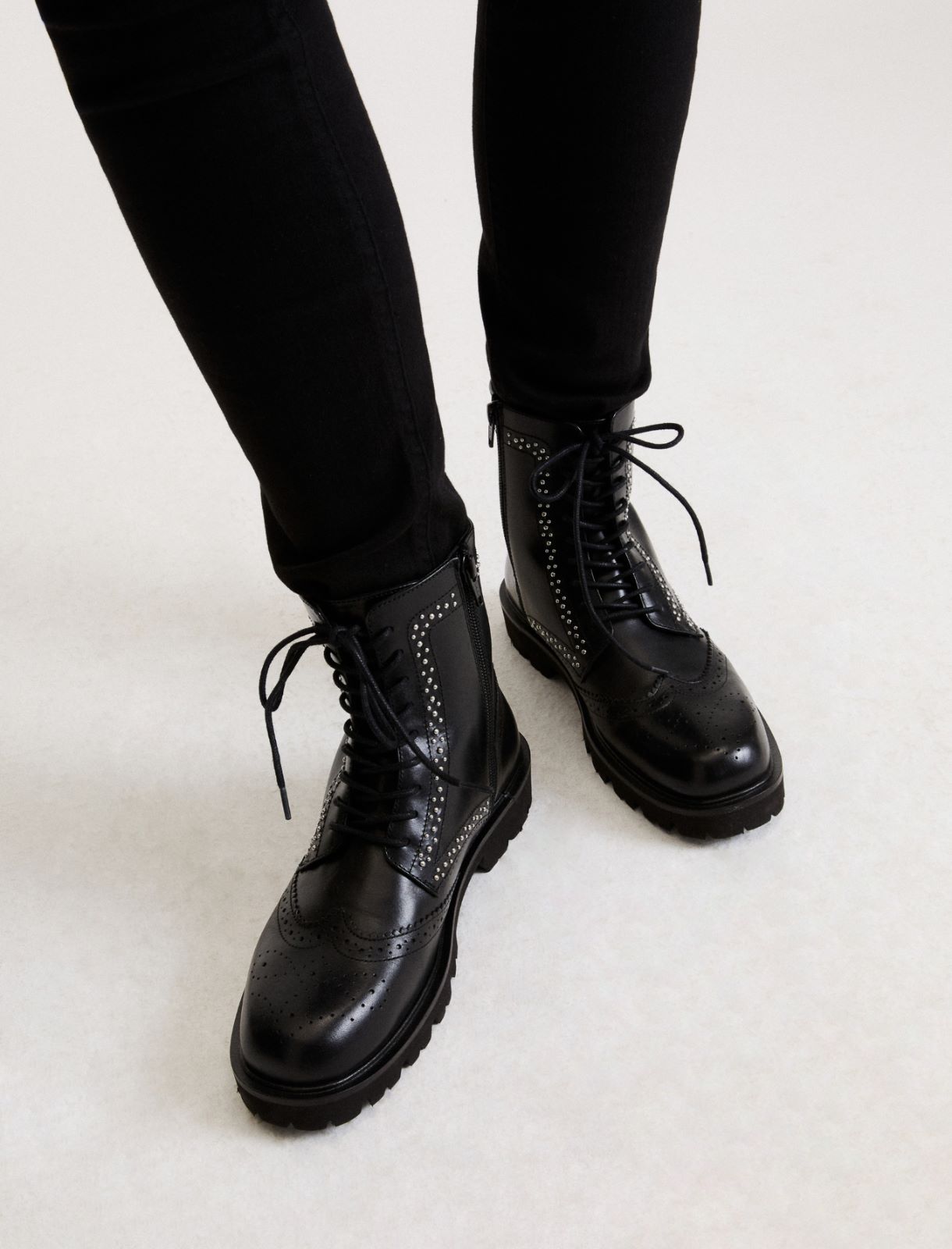 Bottines de combat en cuir brillant - NOIR - Marella - 5