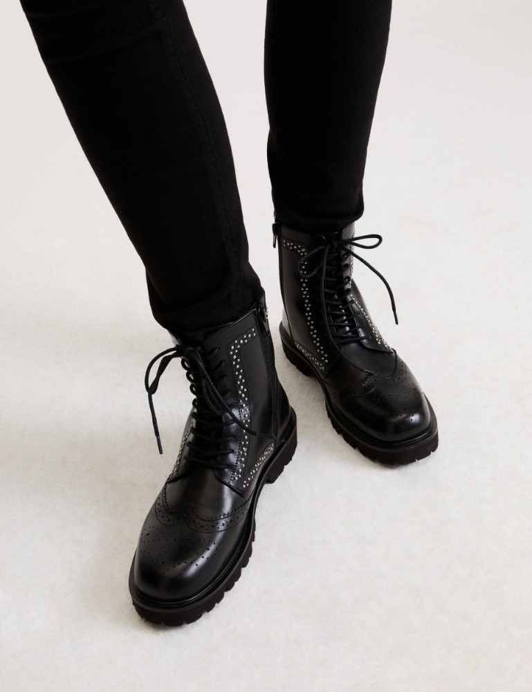Bottines de combat en cuir brillant - Marella