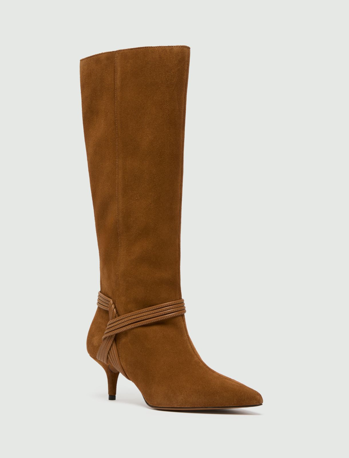 Suede boots with woven leather band - CAMEL - Marella - 2