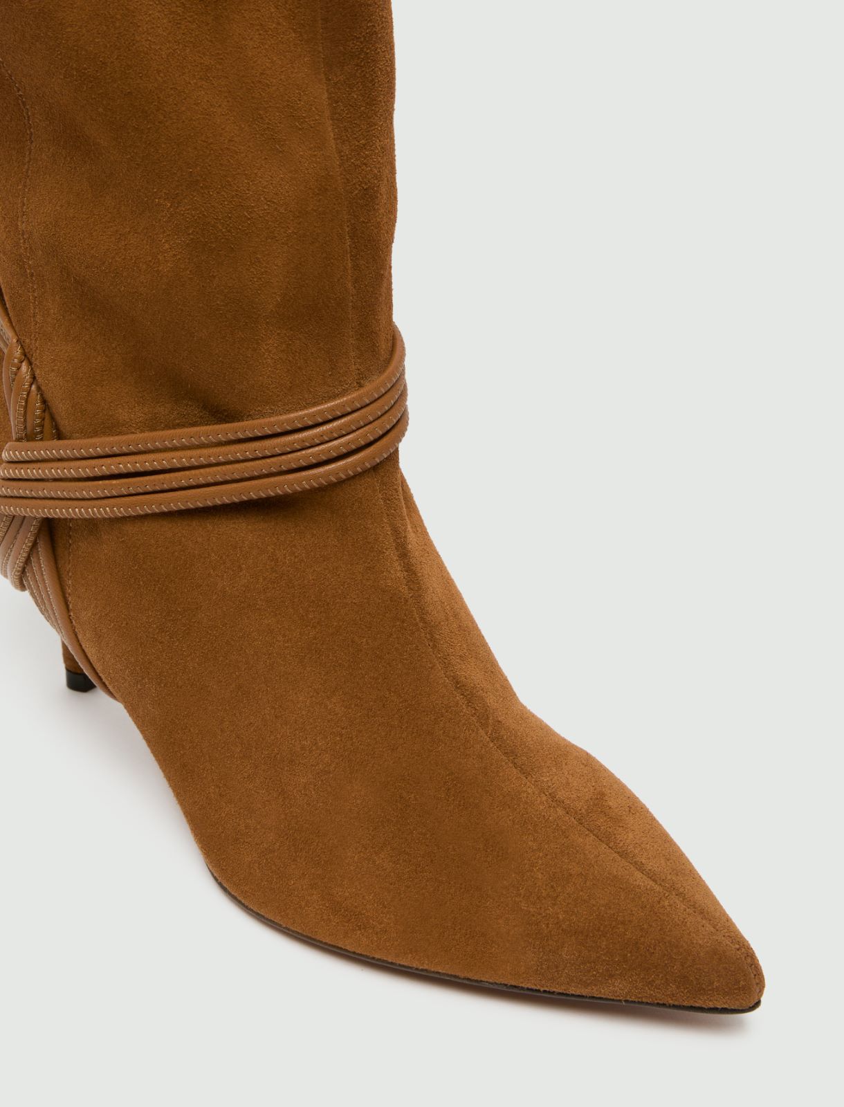 Suede boots with woven leather band - CAMEL - Marella - 4