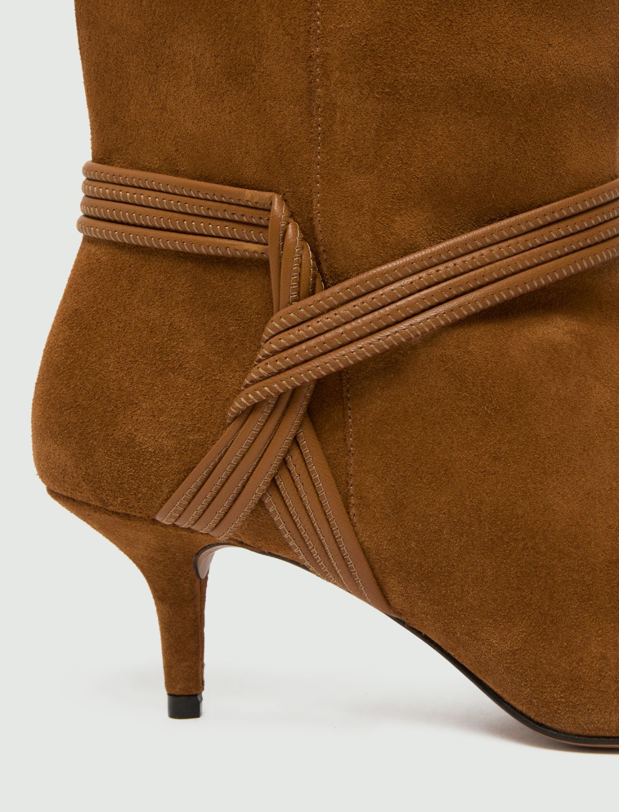 Suede boots with woven leather band - CAMEL - Marella - 6