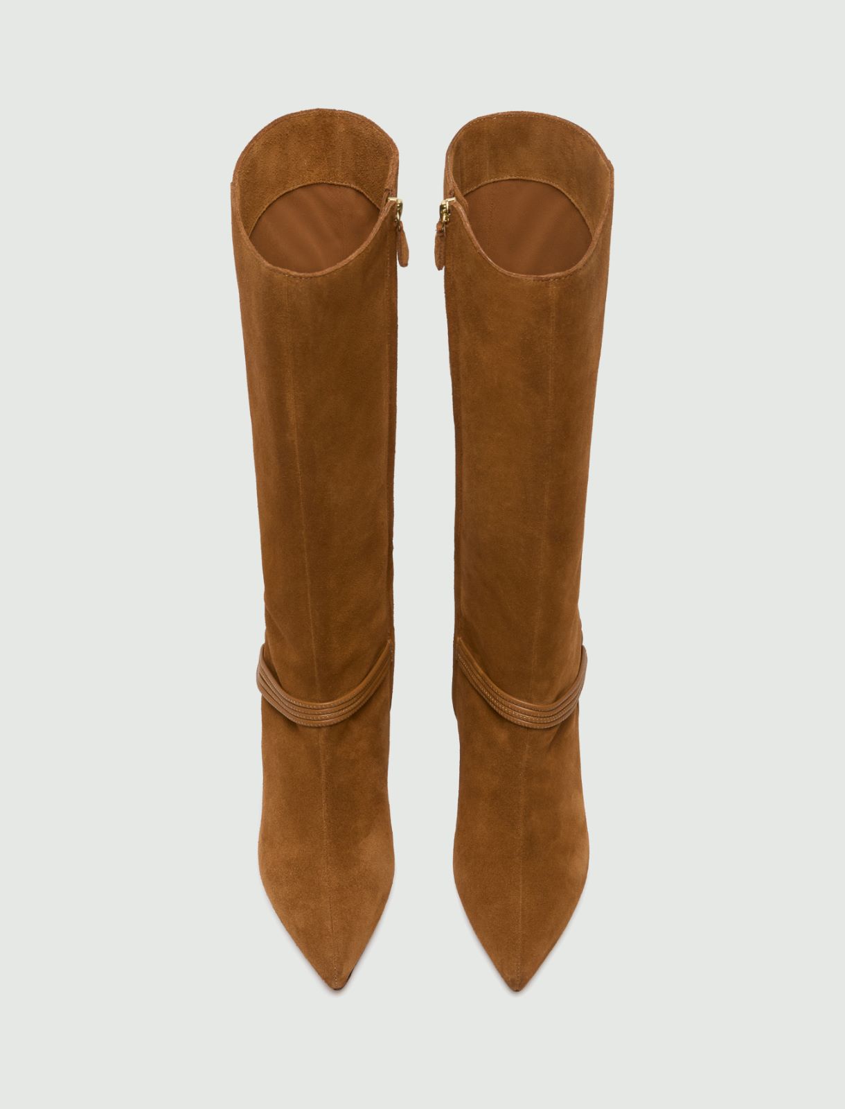 Suede boots with woven leather band - CAMEL - Marella - 7