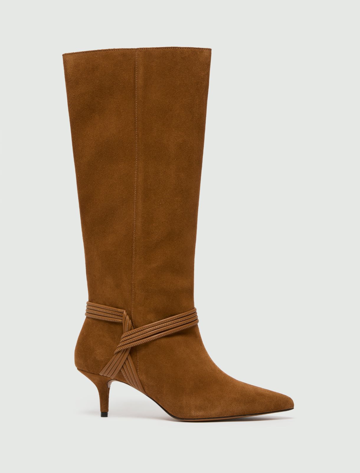 Suede boots with woven leather band - CAMEL - Marella