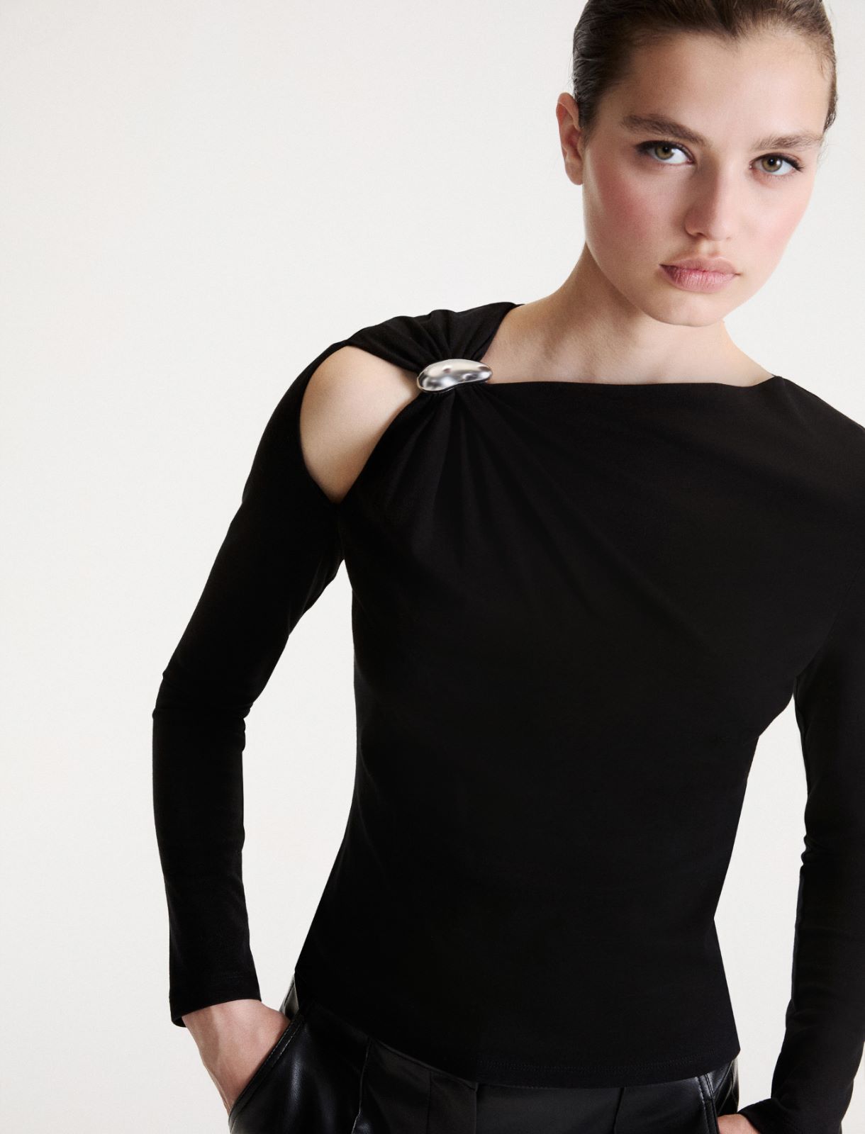 Metallic-embellished T-shirt - BLACK - Marella - 5