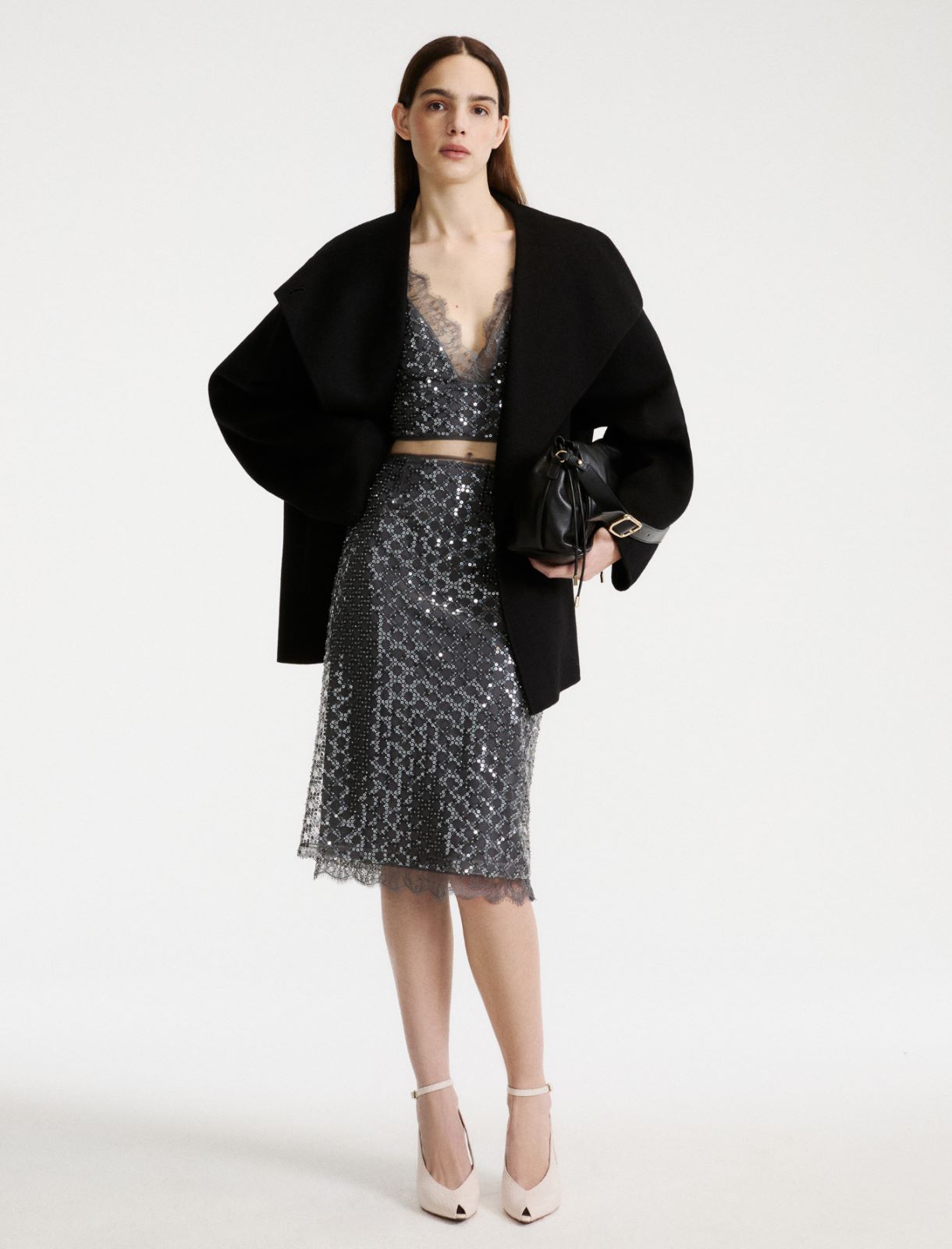 Sequinned tulle crop top - MEDIUM GREY - Marella - 2