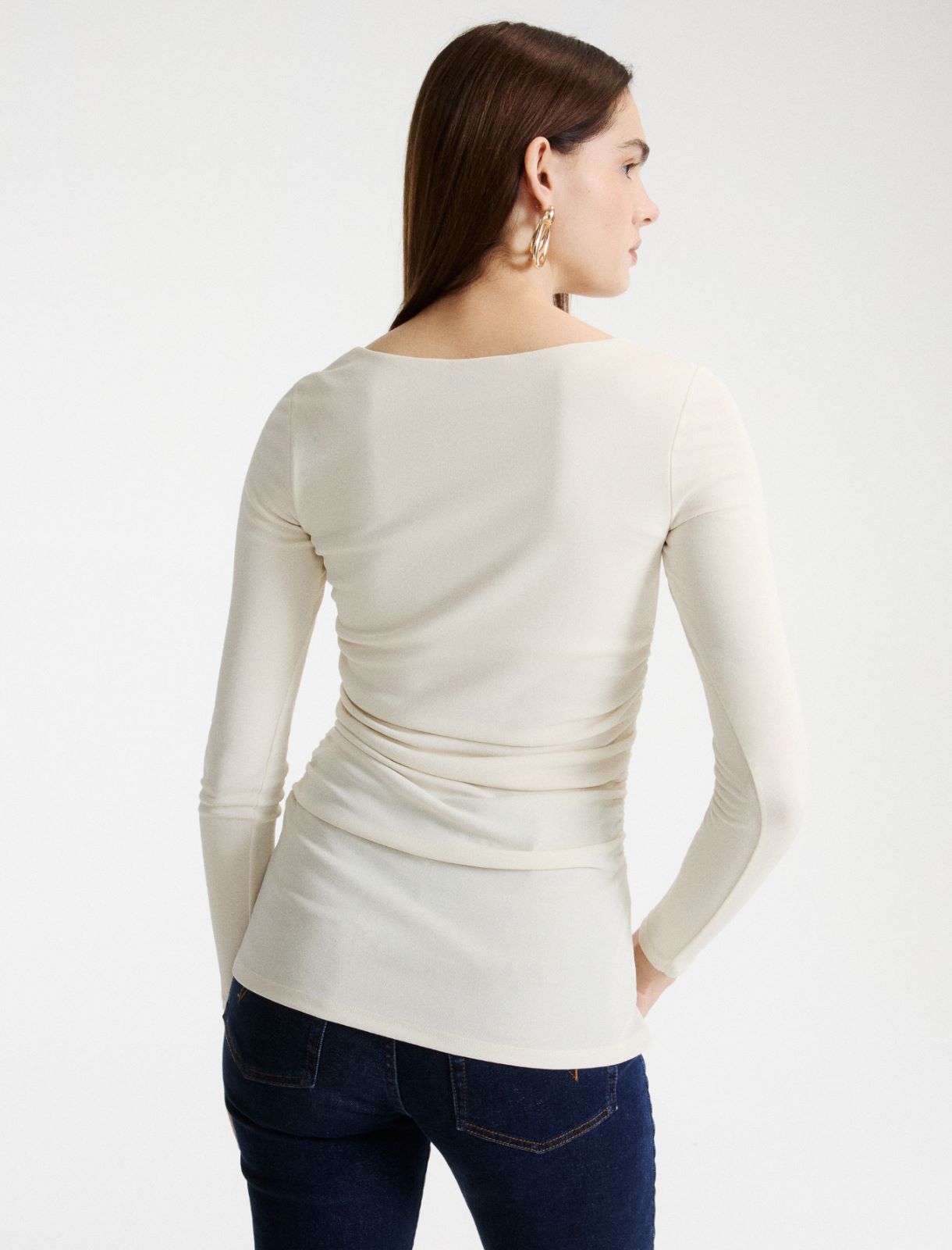 Langarm-T-Shirt aus Crêpe-Jersey - ELFENBEINFARBEN - Marella - 3