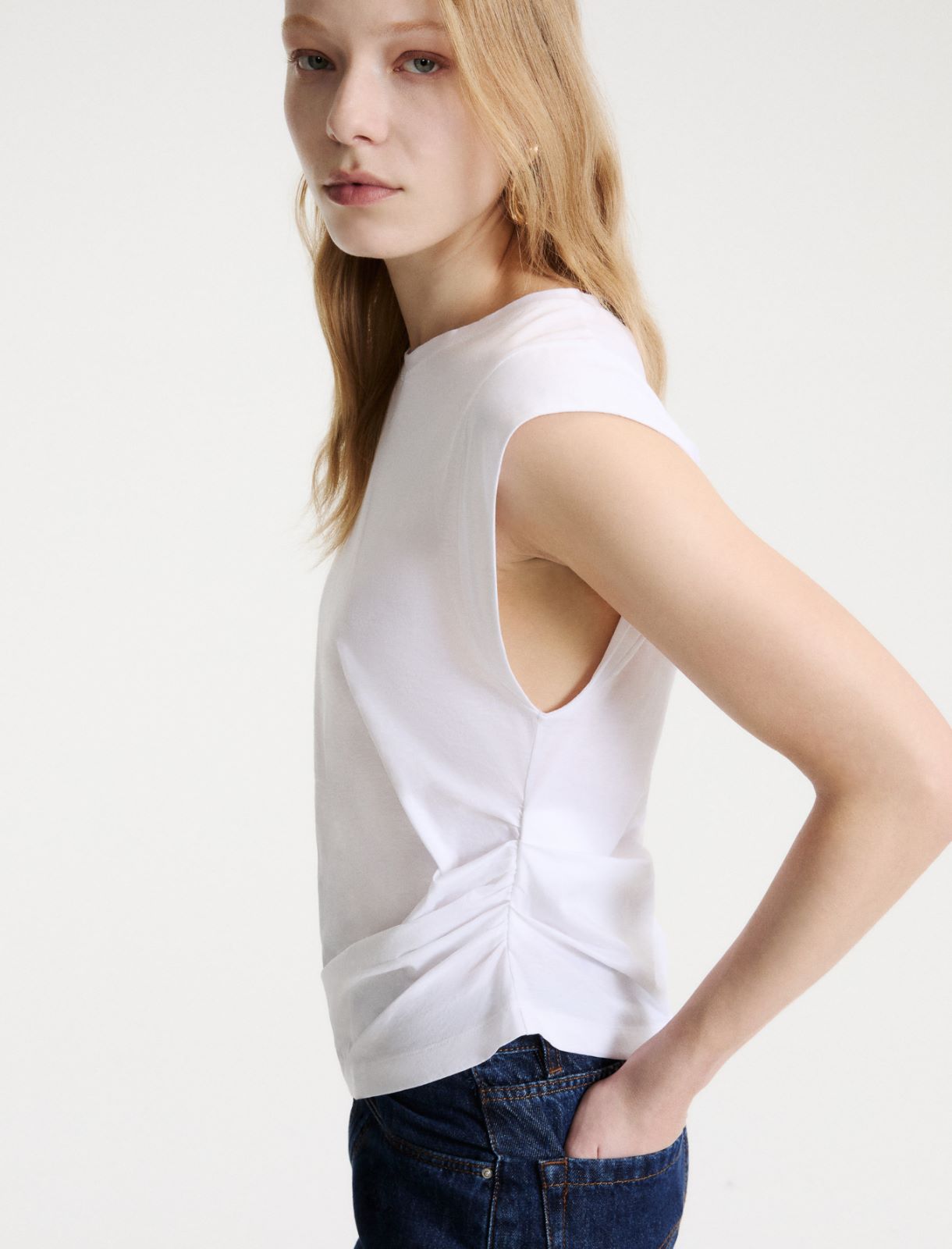 Top asimmetrico in jersey di cotone - BIANCO OTTICO - Marella - 5