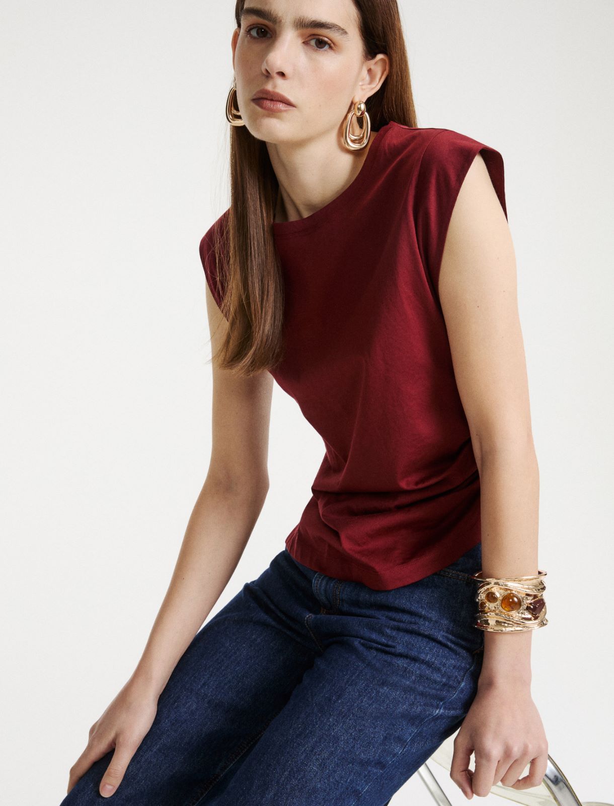 Top asimmetrico in jersey di cotone - BORDEAUX - Marella - 4