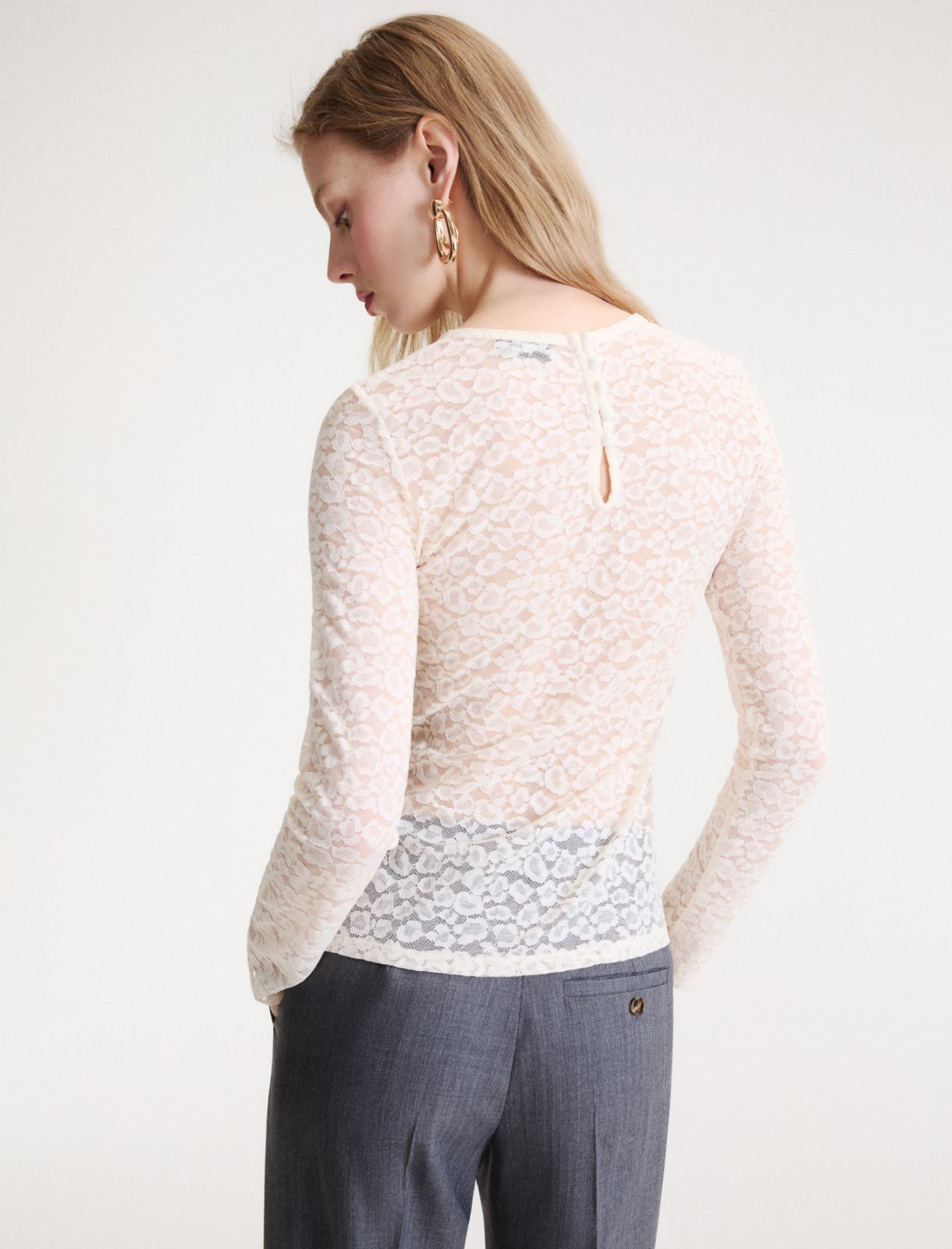 T-shirt a manica lunga in jersey pizzo - PANNA - Marella - 3