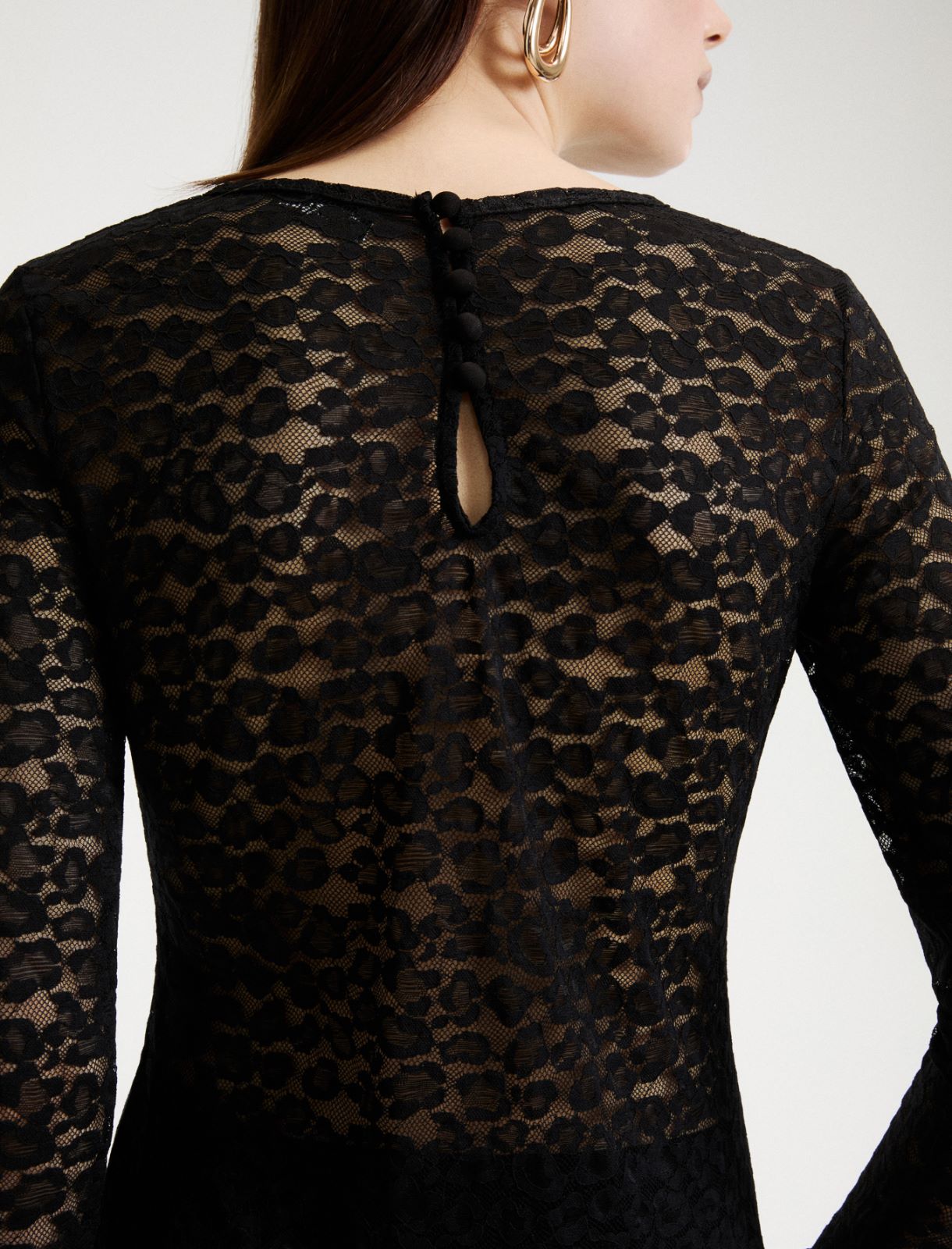 T-shirt a manica lunga in jersey pizzo - NERO - Marella - 5