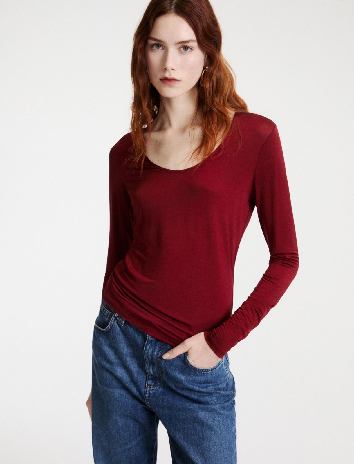 Fitted long-sleeved T-shirt - BORDEAUX - Marella - 4