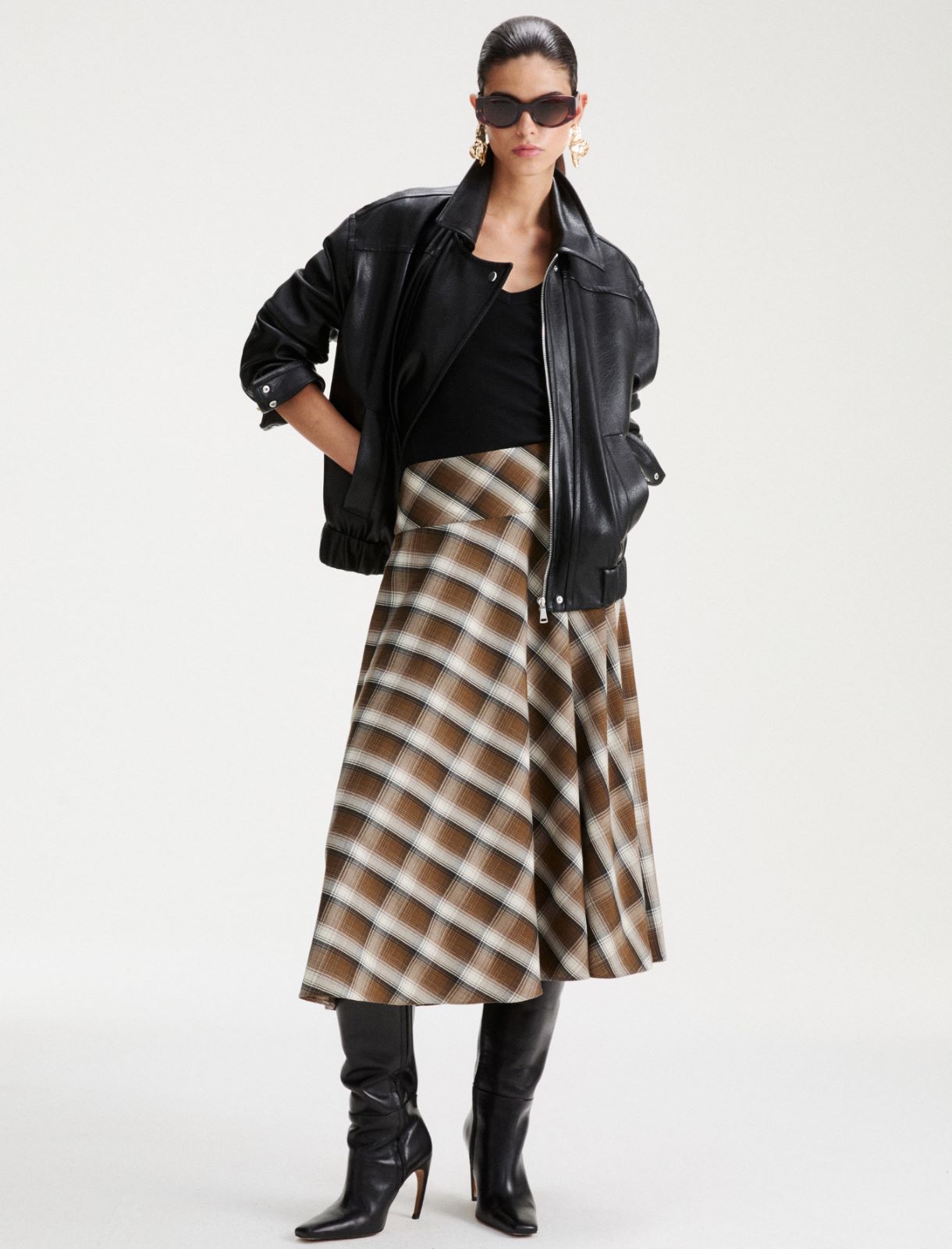 Gonna semi ruota in misto viscosa stretch - KAKI - Marella - 2
