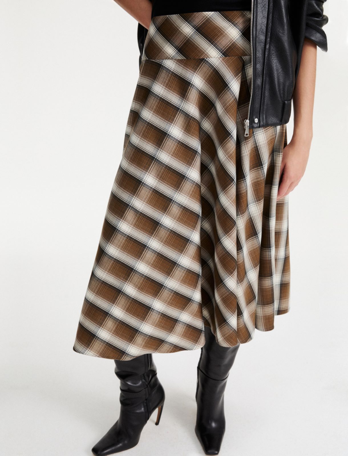 Gonna semi ruota in misto viscosa stretch - KAKI - Marella - 5