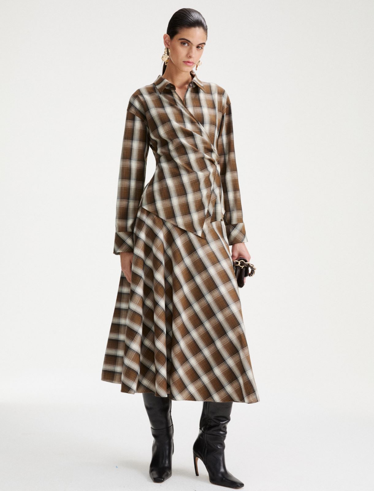 Gonna semi ruota in misto viscosa stretch - KAKI - Marella - 6