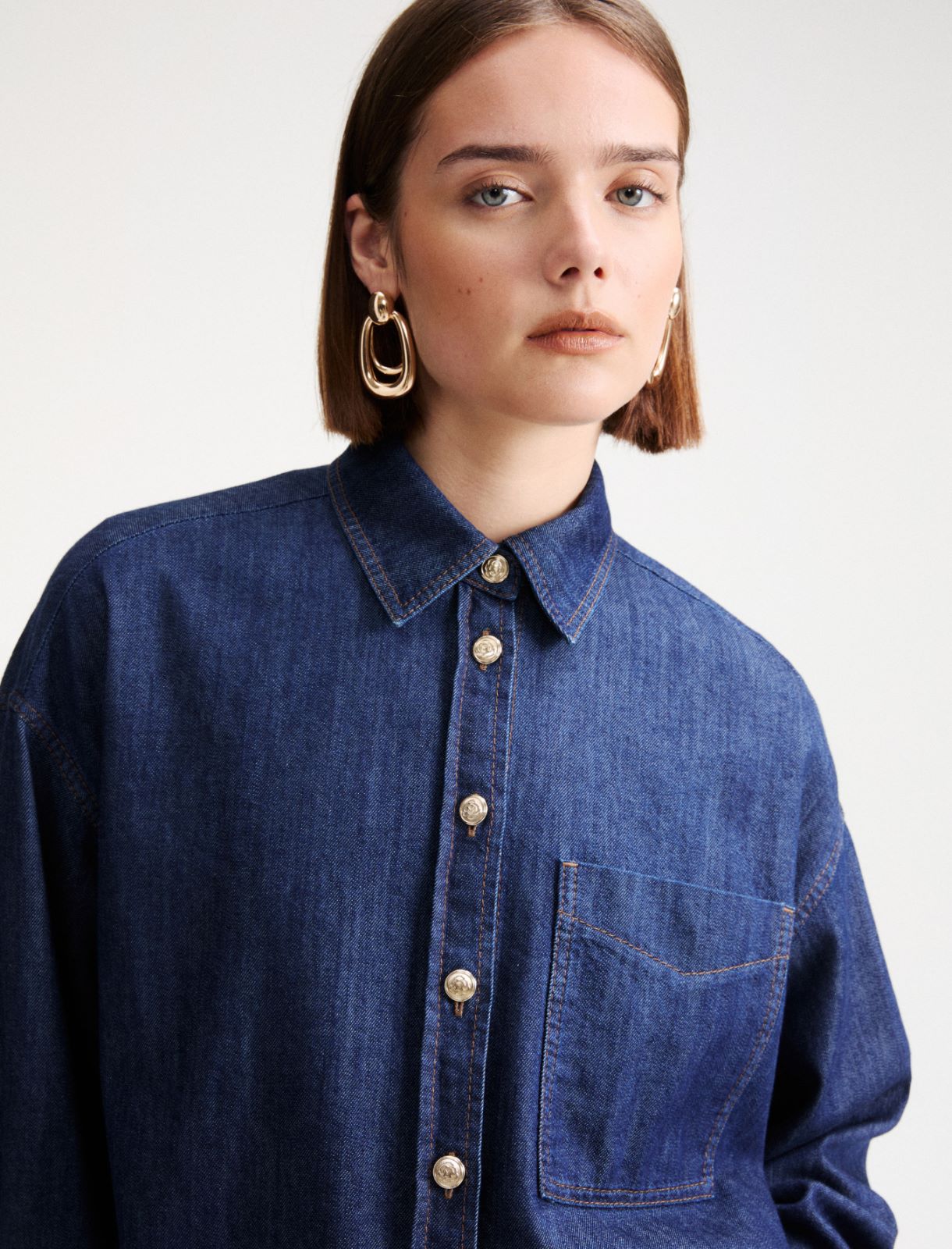 Oversized fluid denim shirt - Blue jeans - Marella - 5